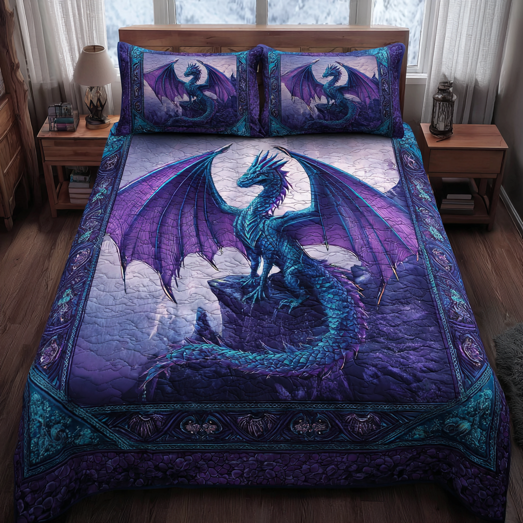 Dragon Flight Quilted Bedding Set Bed Decor Unique Dragon Gifts