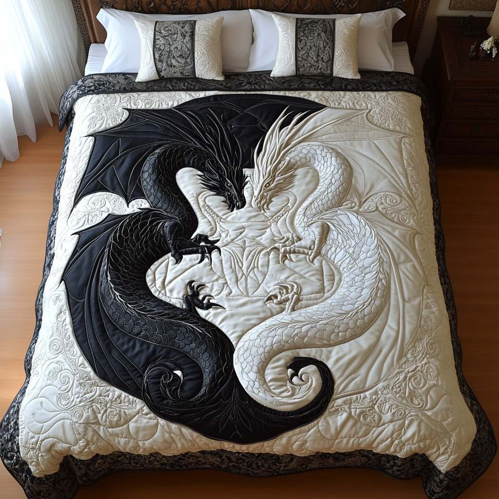 Dragon Flight Quilted Bedding Set Cozy Bedroom Decor Cool Gifts For Dragon Lovers