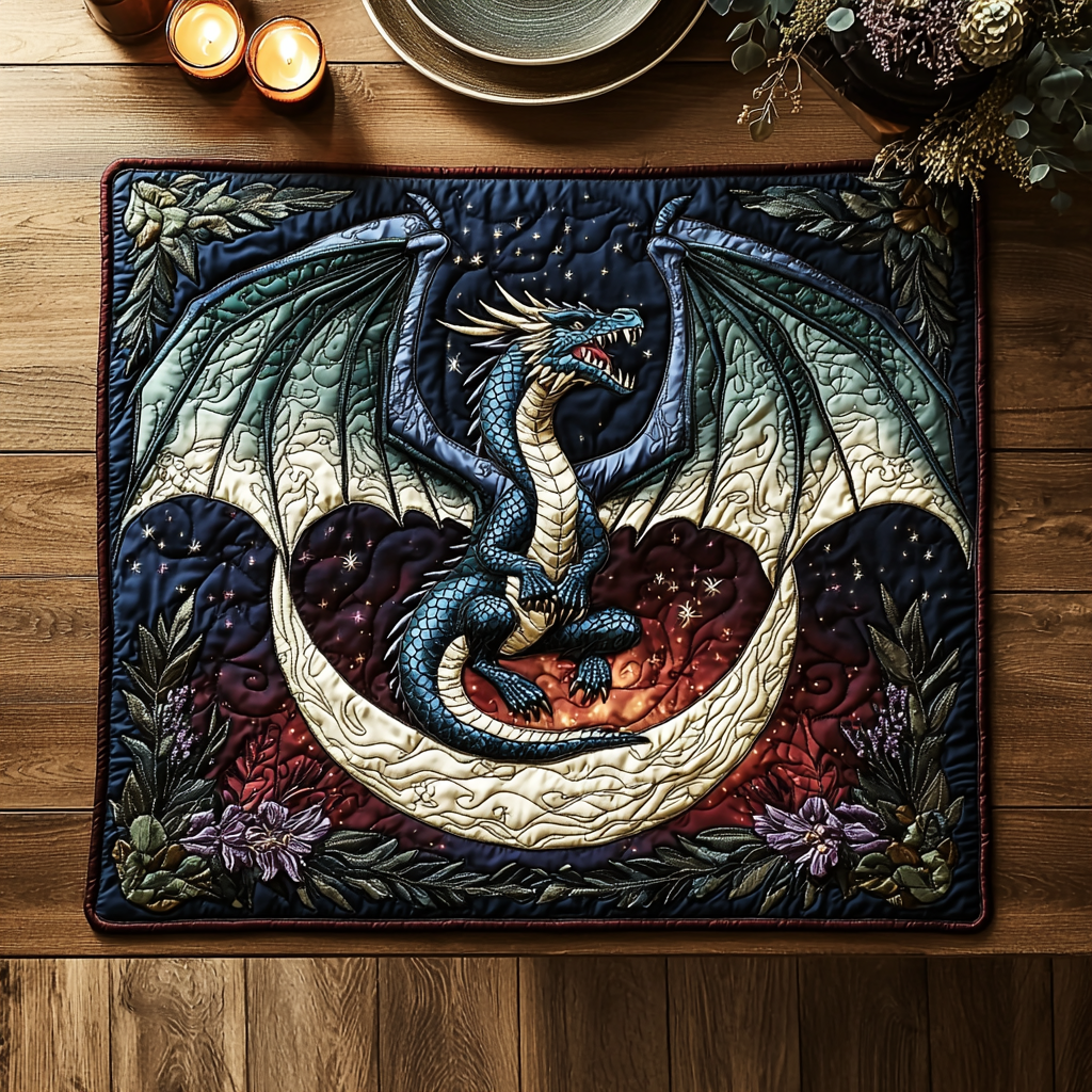 Dragon Flight Quilted Placemat Dining Room Table Decorated For Christmas Dragonfly Themed Gifts