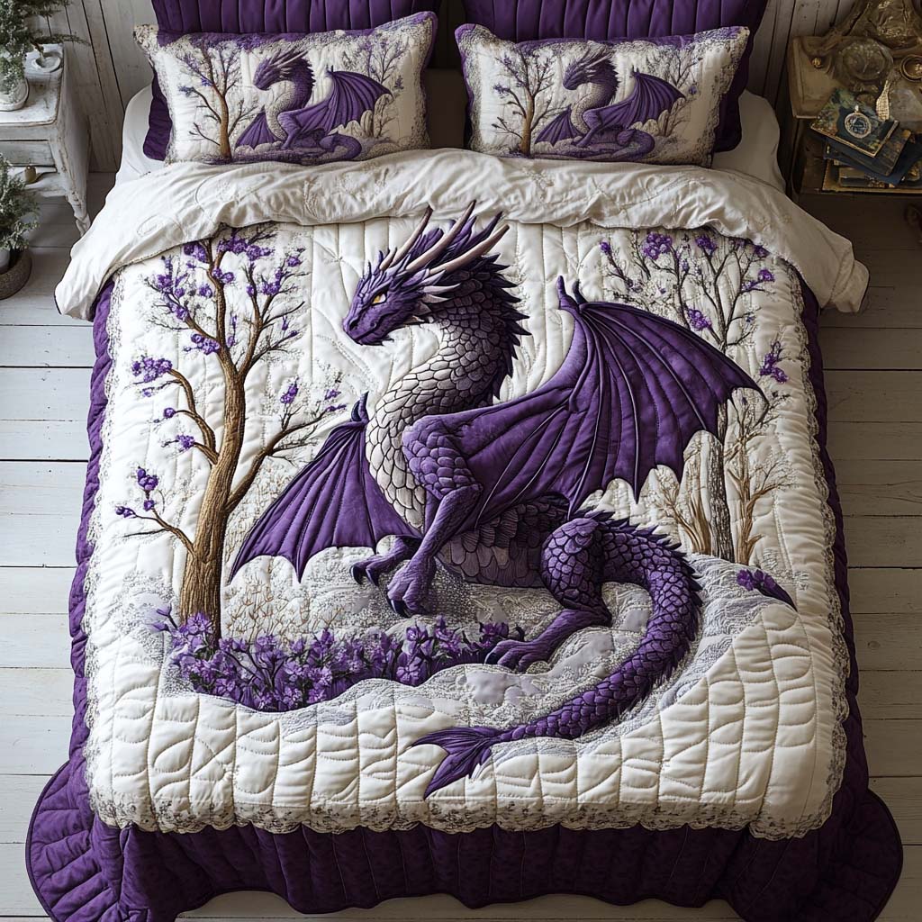 Dragon Forest Quilted Bedding Set Twin Bed Sheets Fantasy Gift For Mom