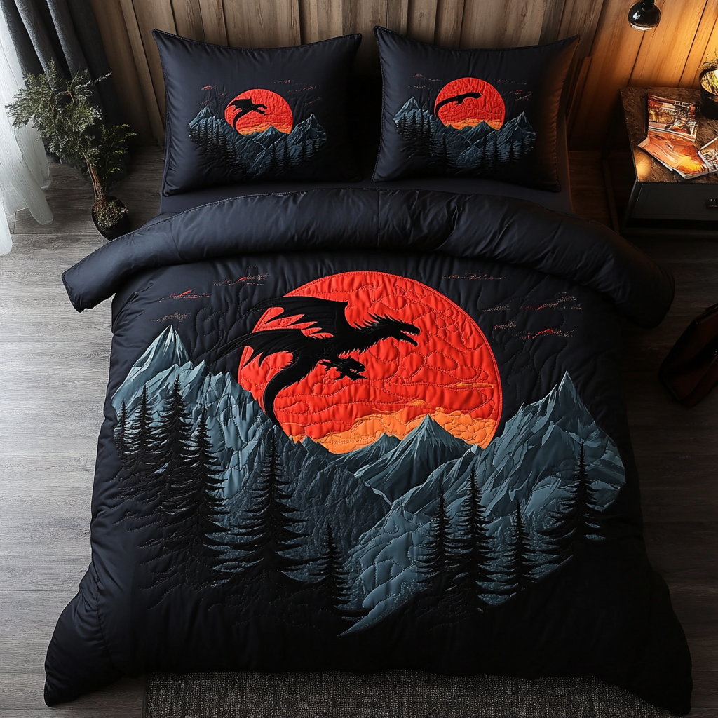 Dragon Fury Quilted Bedding Set Bedroom Decorations Dragon Gifts For Son