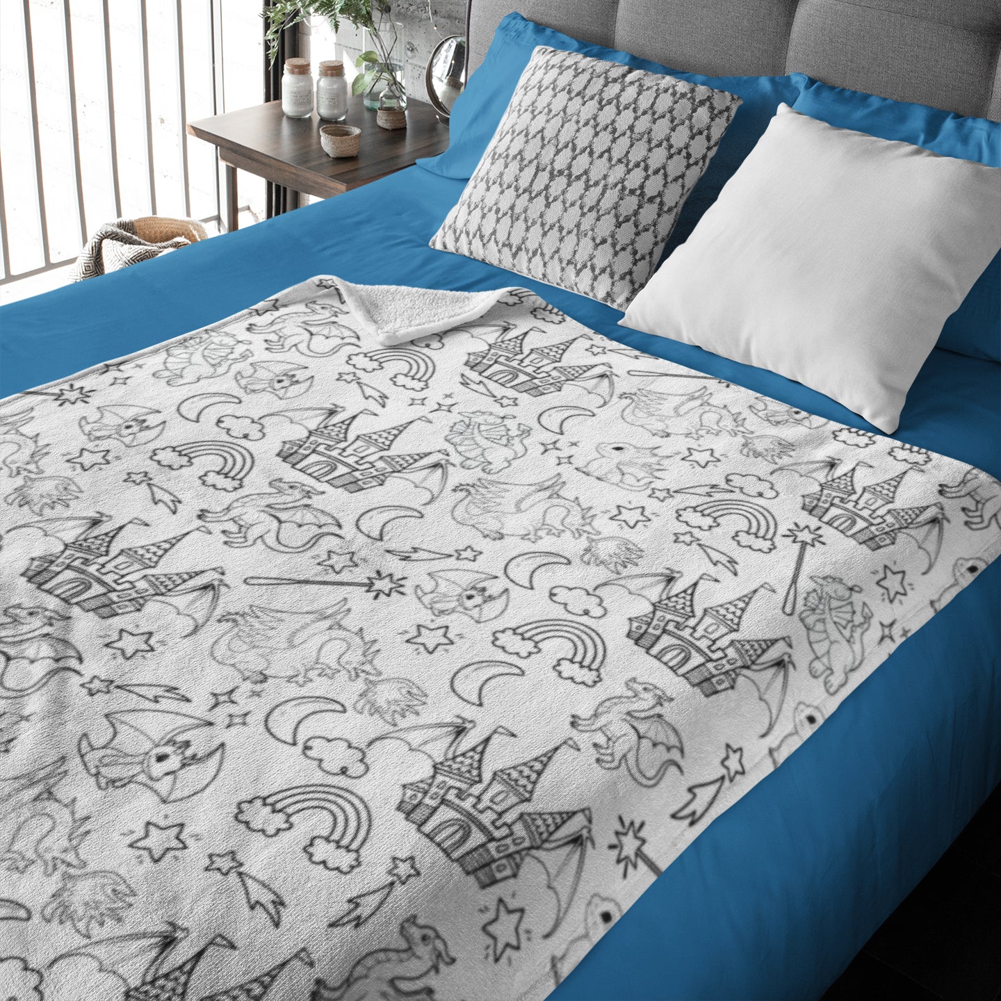 Dragon Girl Coloring Blanket- Gift for Kids Dragon Girl Coloring Blanket- Gift for Kids