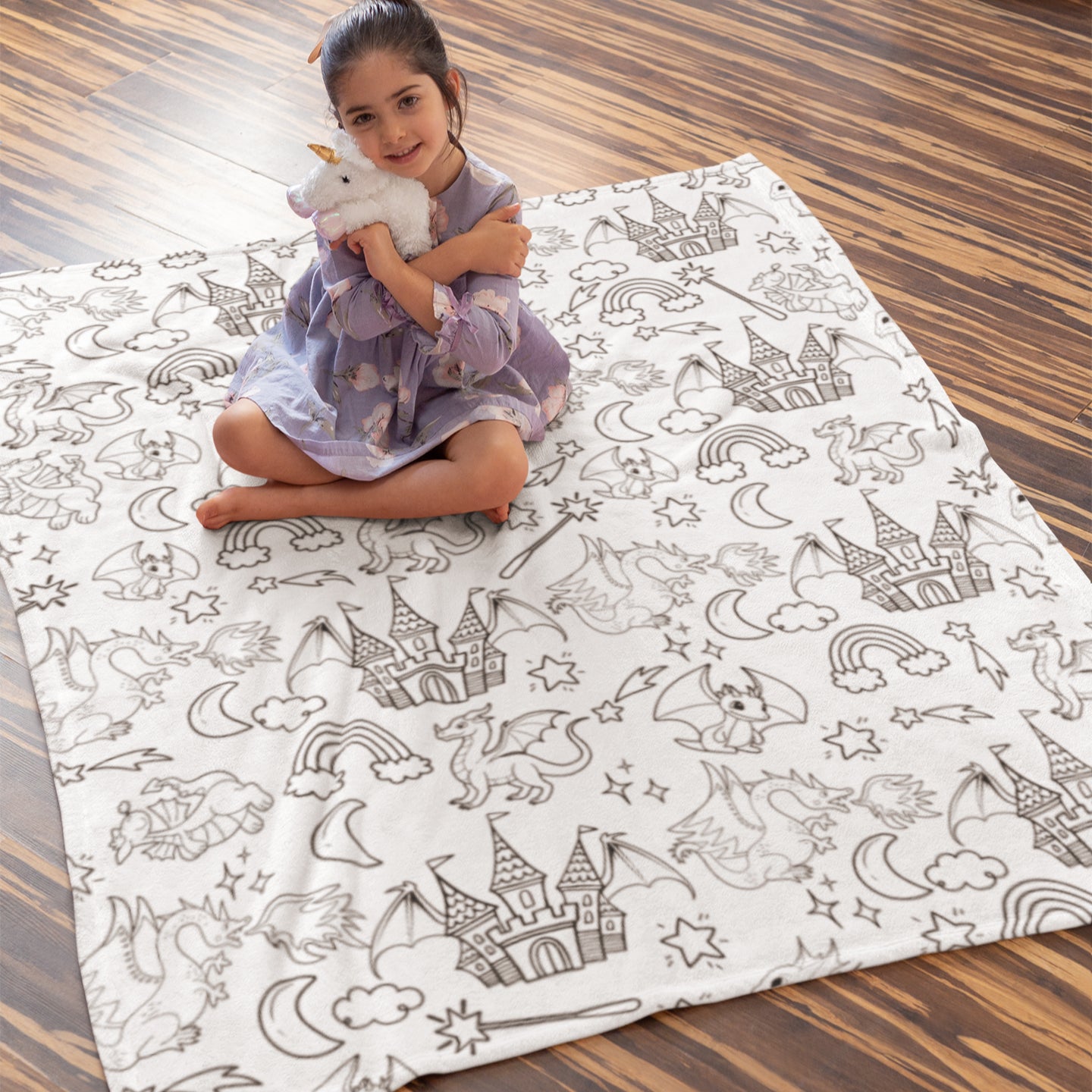 Dragon Girl Coloring Blanket- Gift for Kids Dragon Girl Coloring Blanket- Gift for Kids