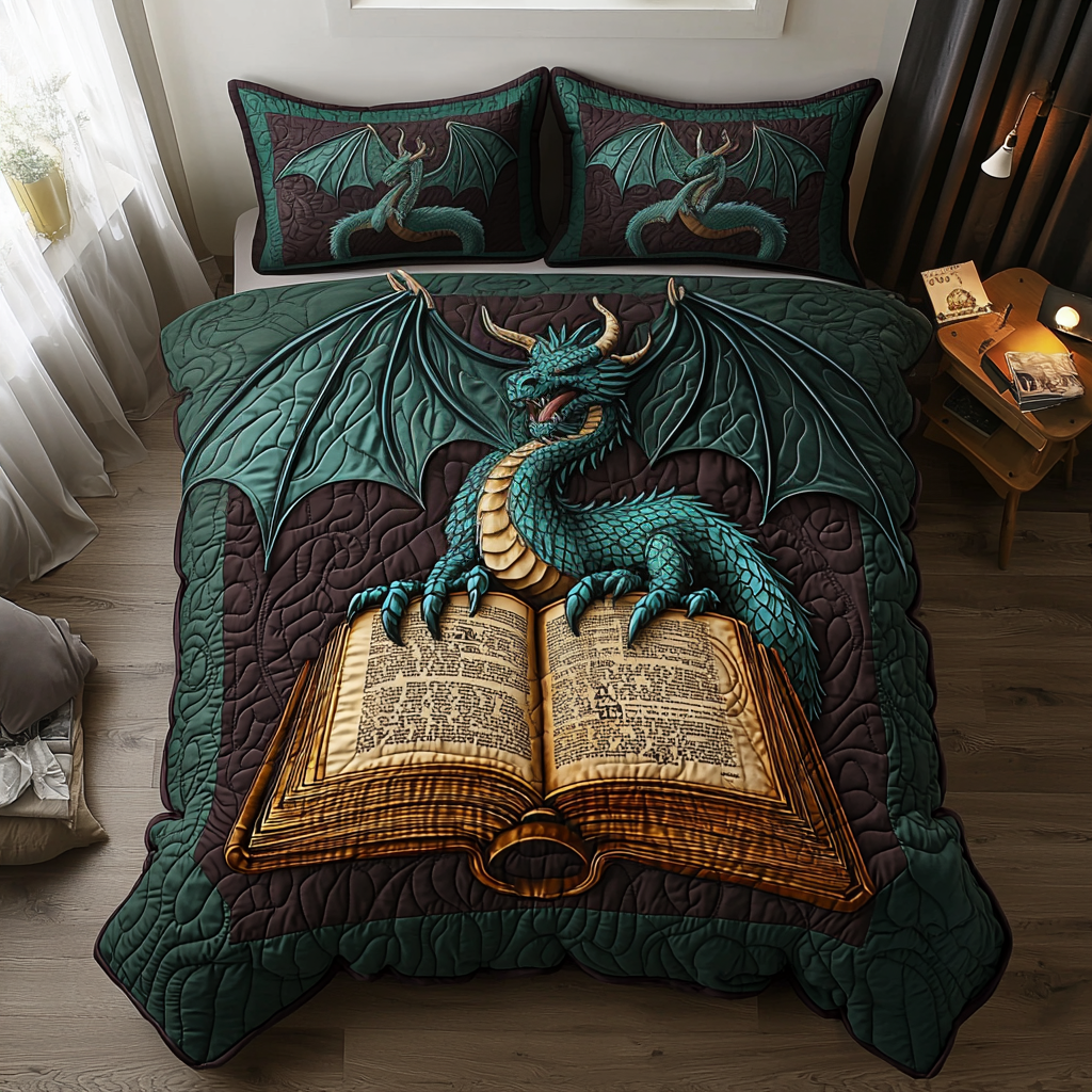 Dragon Gothic Book Quilted Bedding Set Bed Decor Dragon Presents