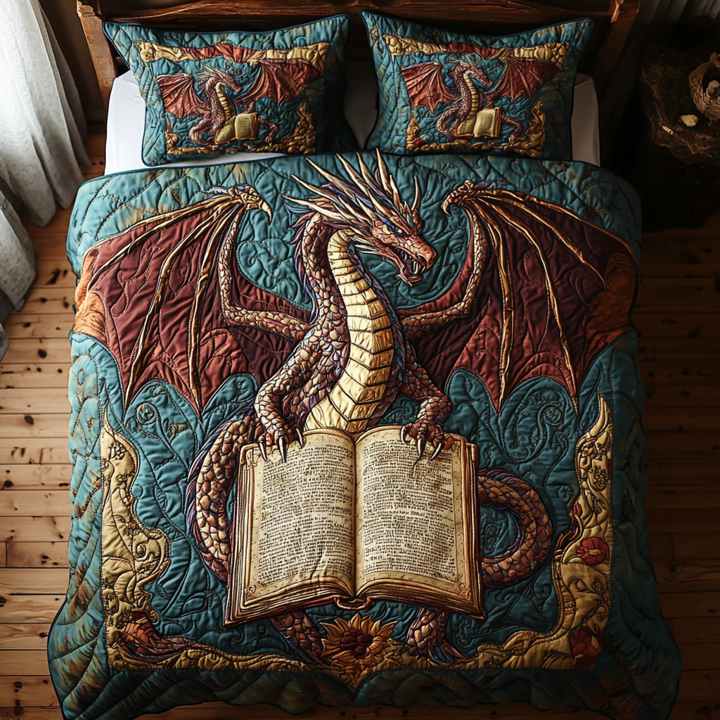 Dragon Guardian Quilted Bedding Set Bedspread Set Dragon Gifts For Her