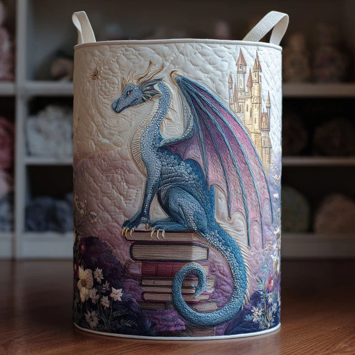 Dragon Haven Fantasy Quilted Laundry Basket Mythical Beast Home Organizer Best Gift For Dragon Lovers