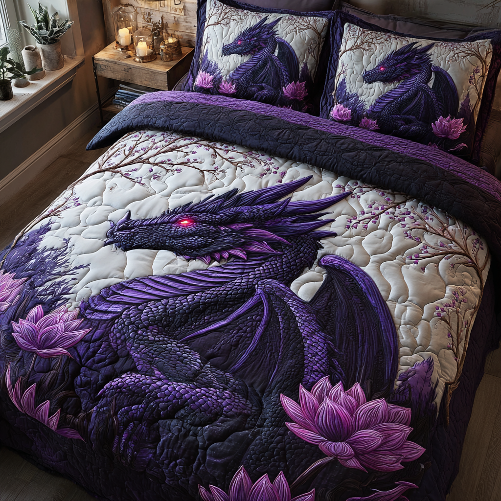 Dragon Heart Quilted Bedding Set Aesthetic Room Decor Dragon Father's Day Gifts