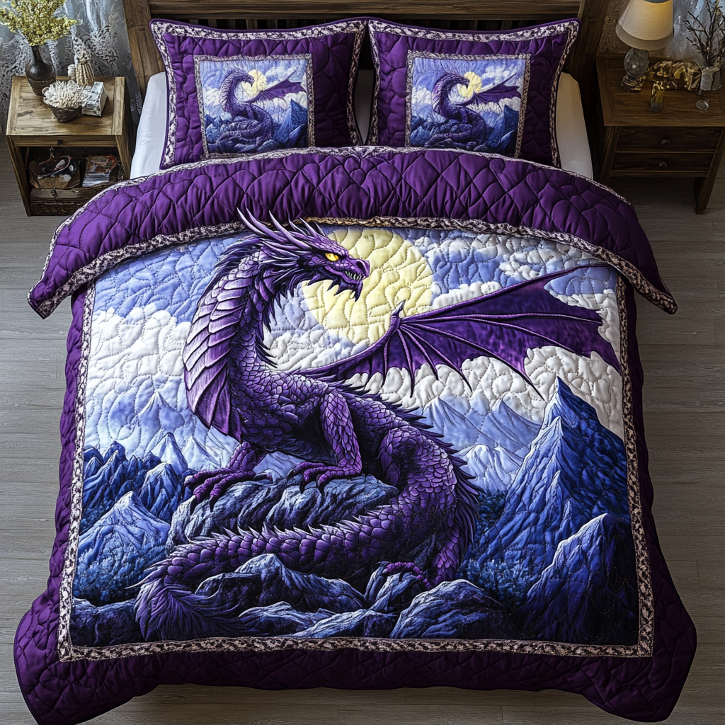 Dragon Heart Quilted Bedding Set Bed Decor Birthday Presents For Dragon Lovers
