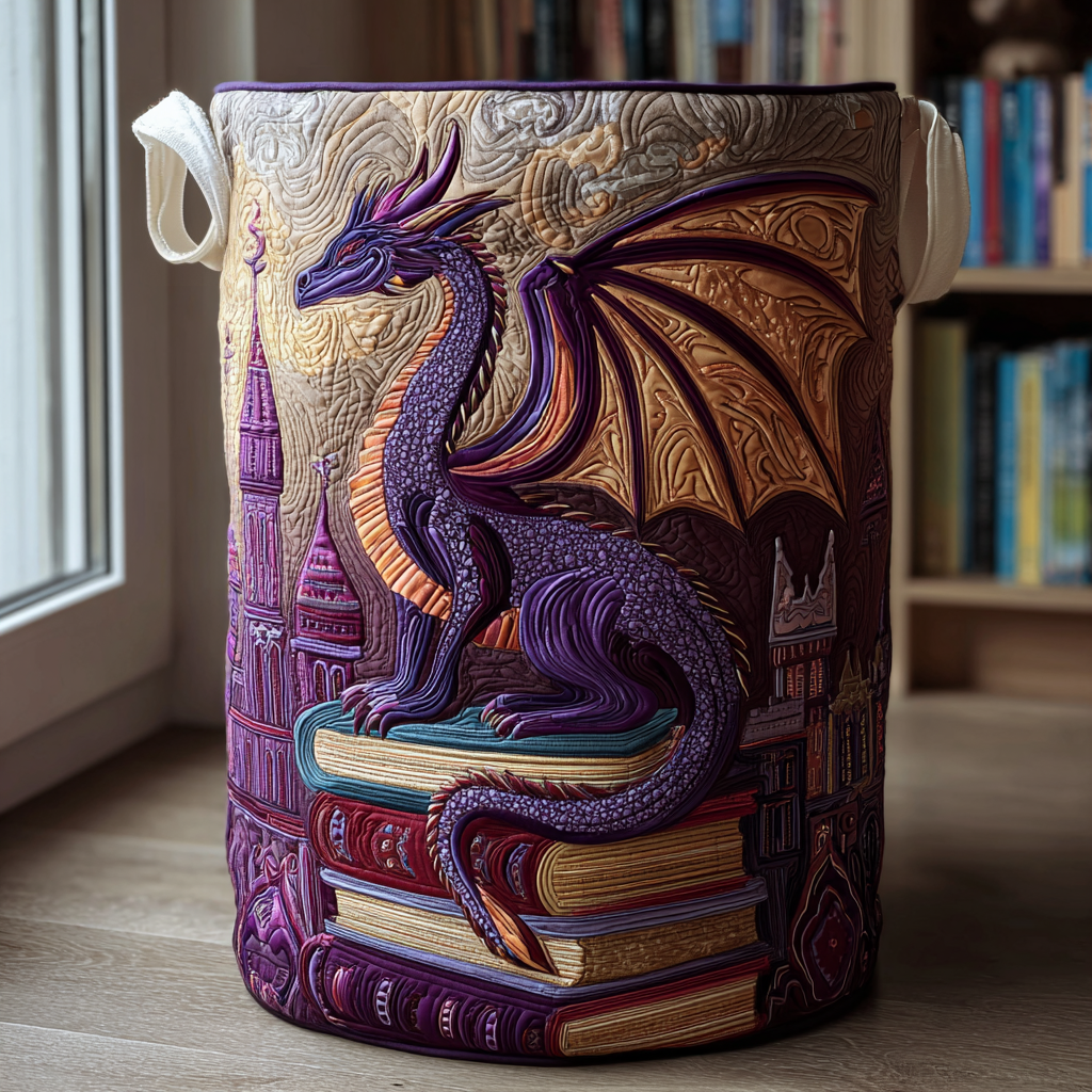 Dragon Heart Quilted Laundry Basket Foldable Laundry Hamper with Quilted Fabric Design