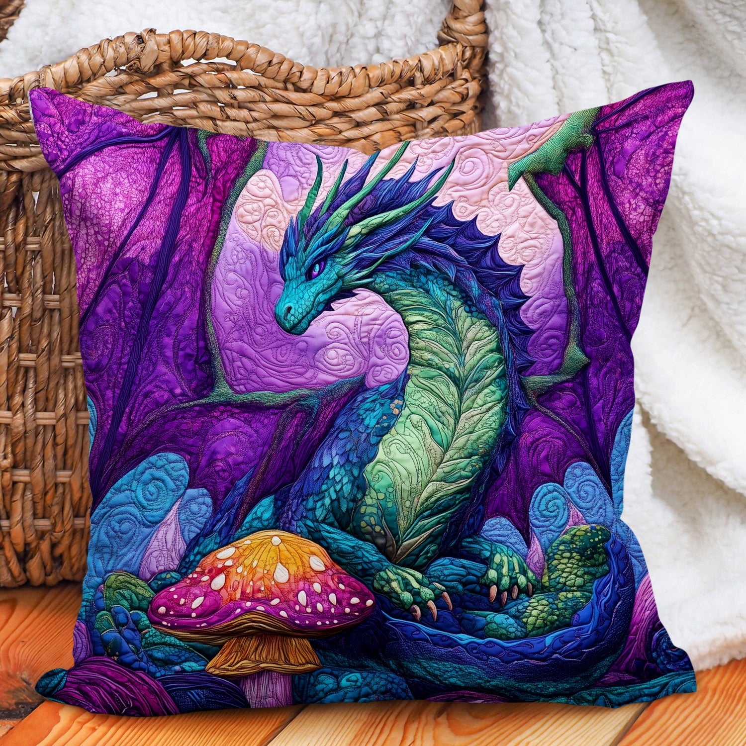 Dragon Landing Quilted Pillow Case Christmas Pillow Cover Gift Idea