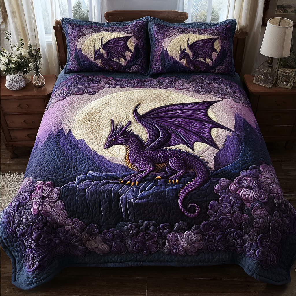 Dragon Legend Quilted Bedding Set Aesthetic Room Decor Best Gift For Dragon Lovers