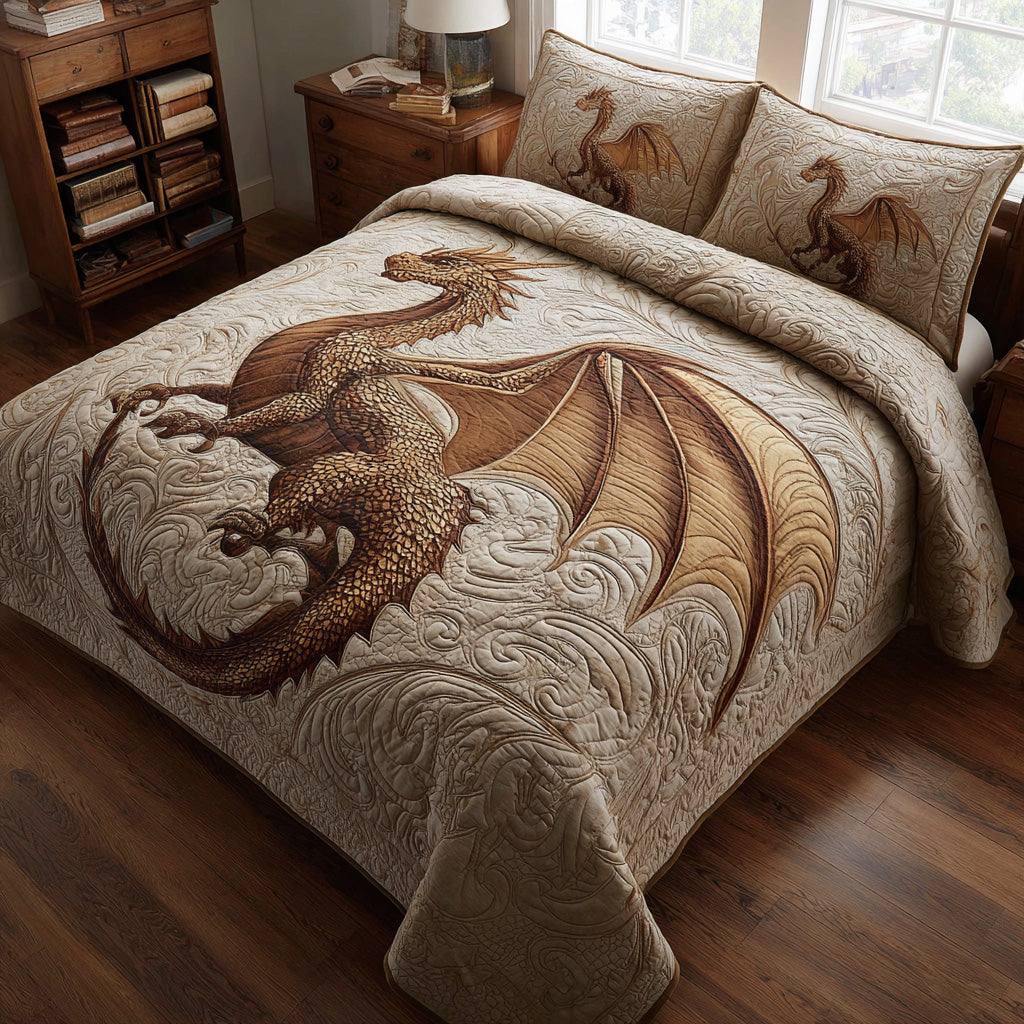 Dragon Light Quilted Bedding Set Bedspread Set Unique Dragon Gifts