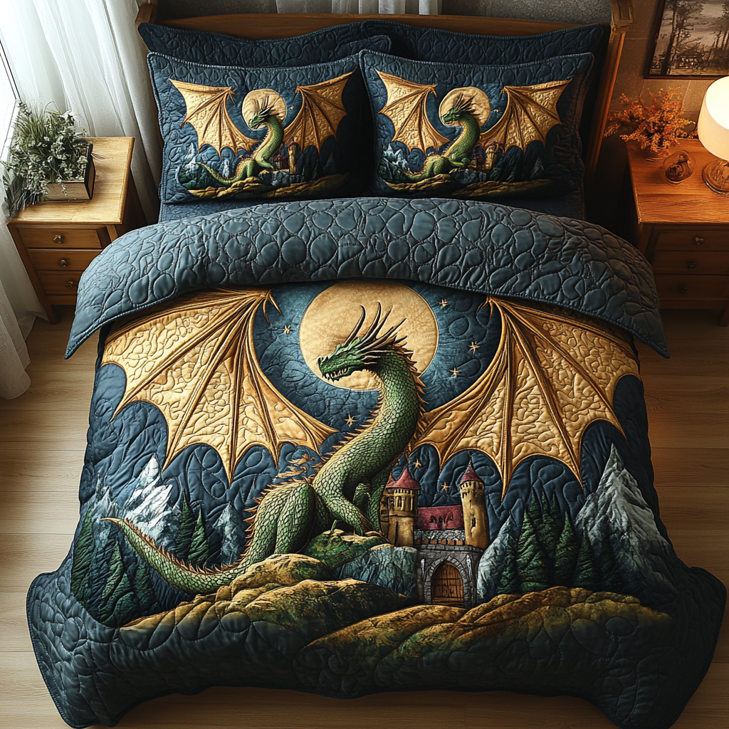 Dragon Lore Quilted Bedding Set Bed Room Decoration Unique Dragon Gifts