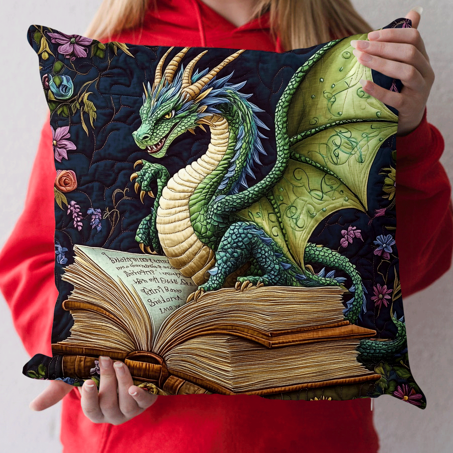 Dragon Lore Quilted Pillow Case Festive Holiday Throw Pillow