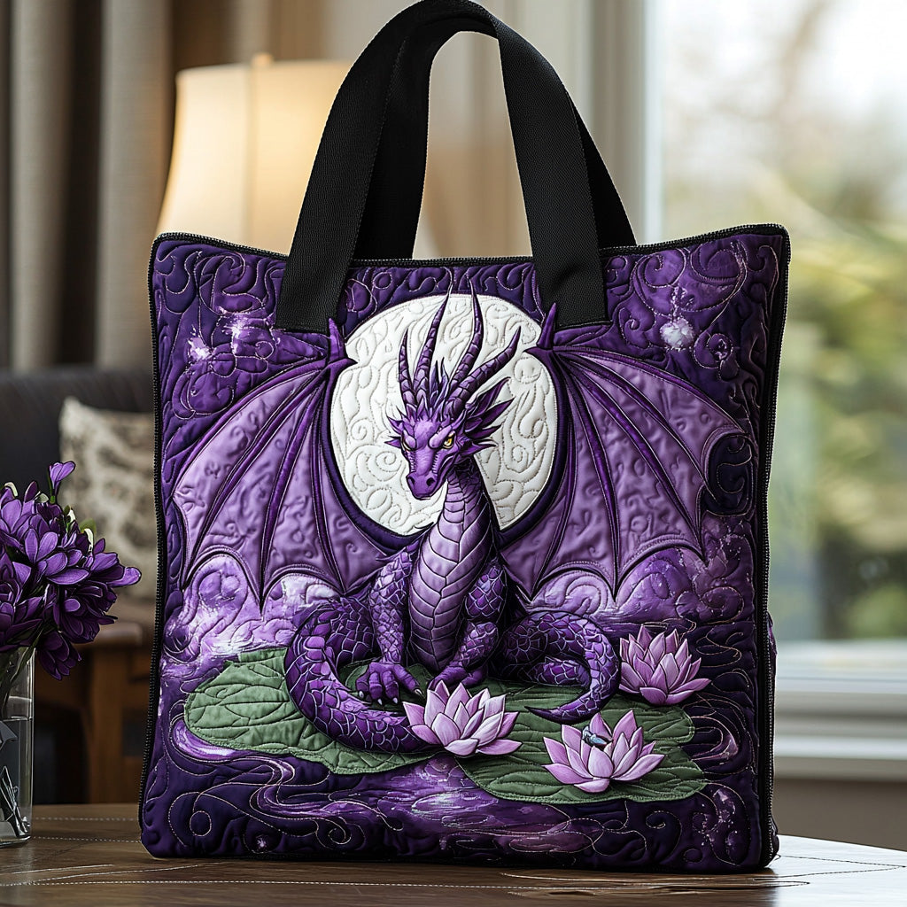 Dragon Lotus Quilted Tote Bag Birthday Gifts For Dragonfly Lovers