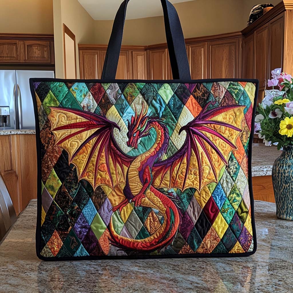 Dragon Mist Realm Quilted Tote Bag Dragonfly Gifts For Her