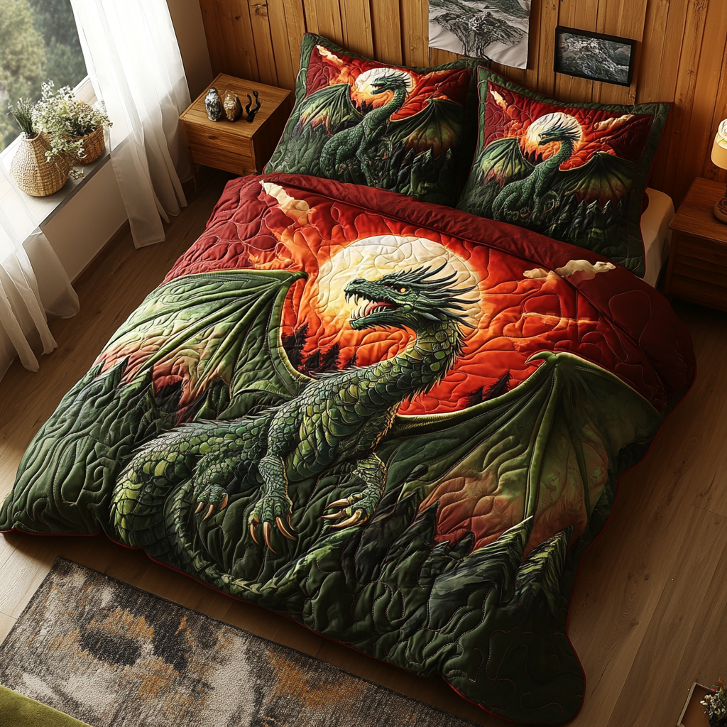 Dragon Moon Quilted Bedding Set Bed Decorations Dragon Gift Ideas