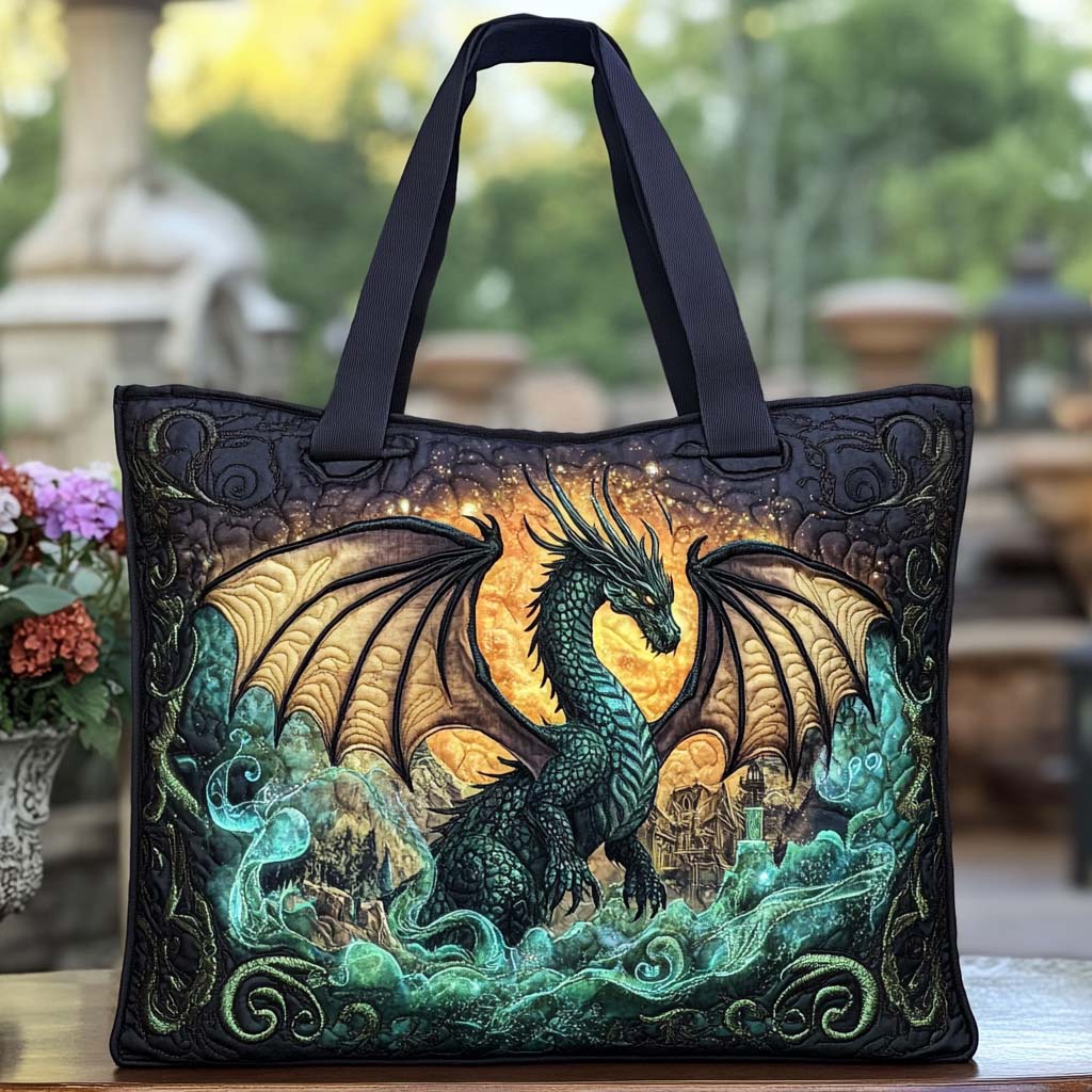 Dragon Mystic Bloom Quilted Tote Bag Gift For Dragon Lover