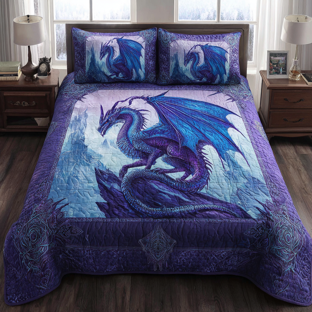 Dragon Mystique Quilted Bedding Set Cozy Bedroom Decor Dragon Related Gifts