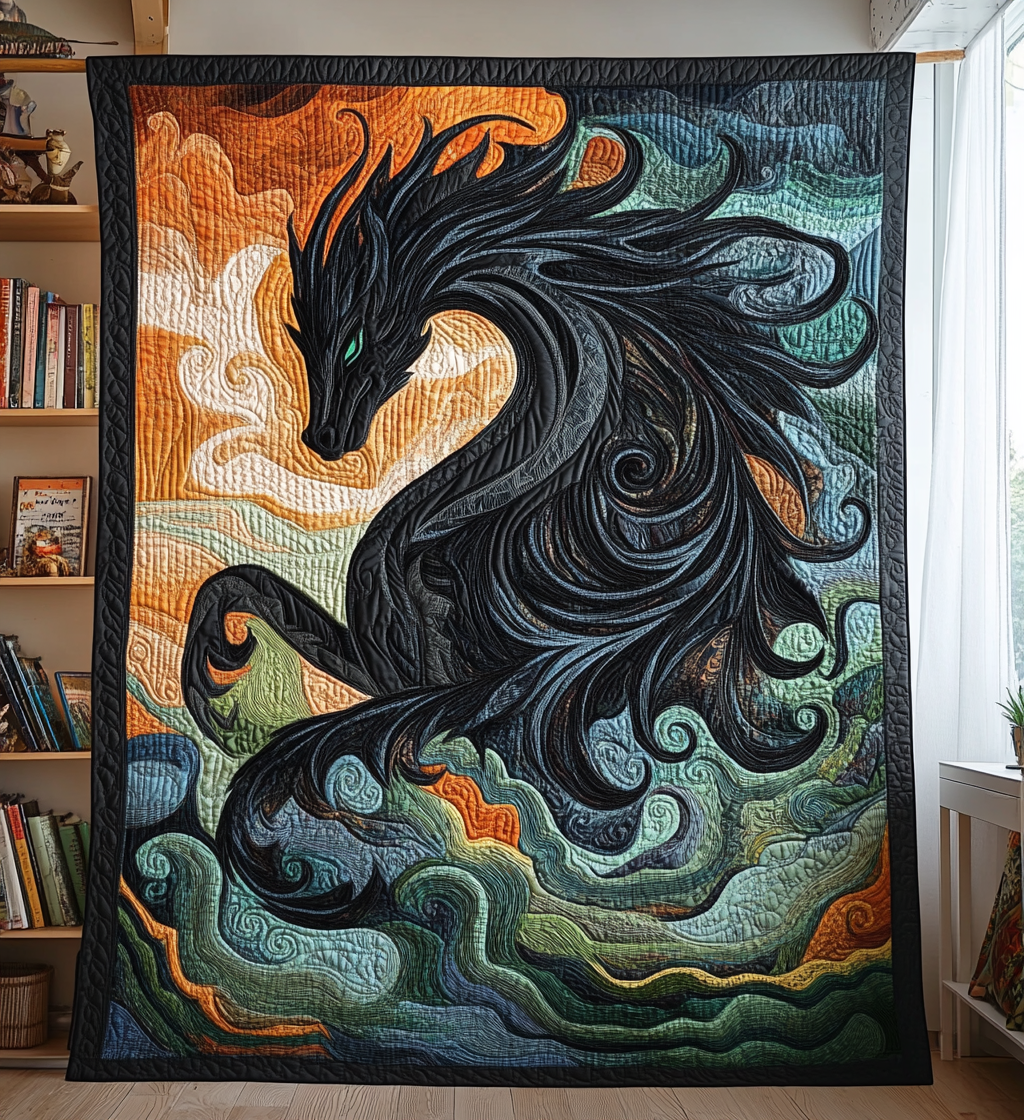 Dragon Obsidian Quilted Blanket Unique Dragon Gifts