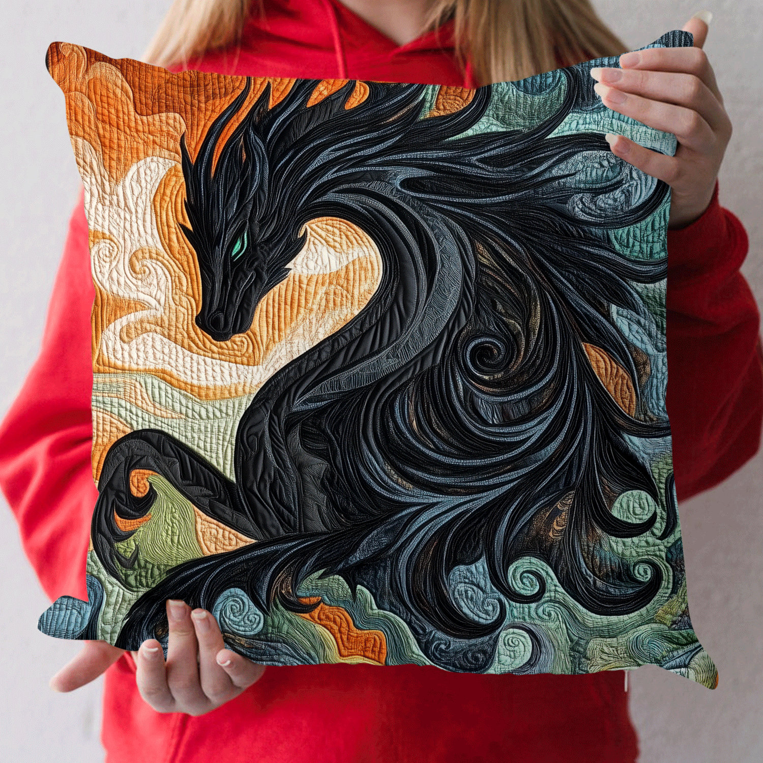 Dragon Obsidian Quilted Pillow Case Holiday Season Cushion Cover