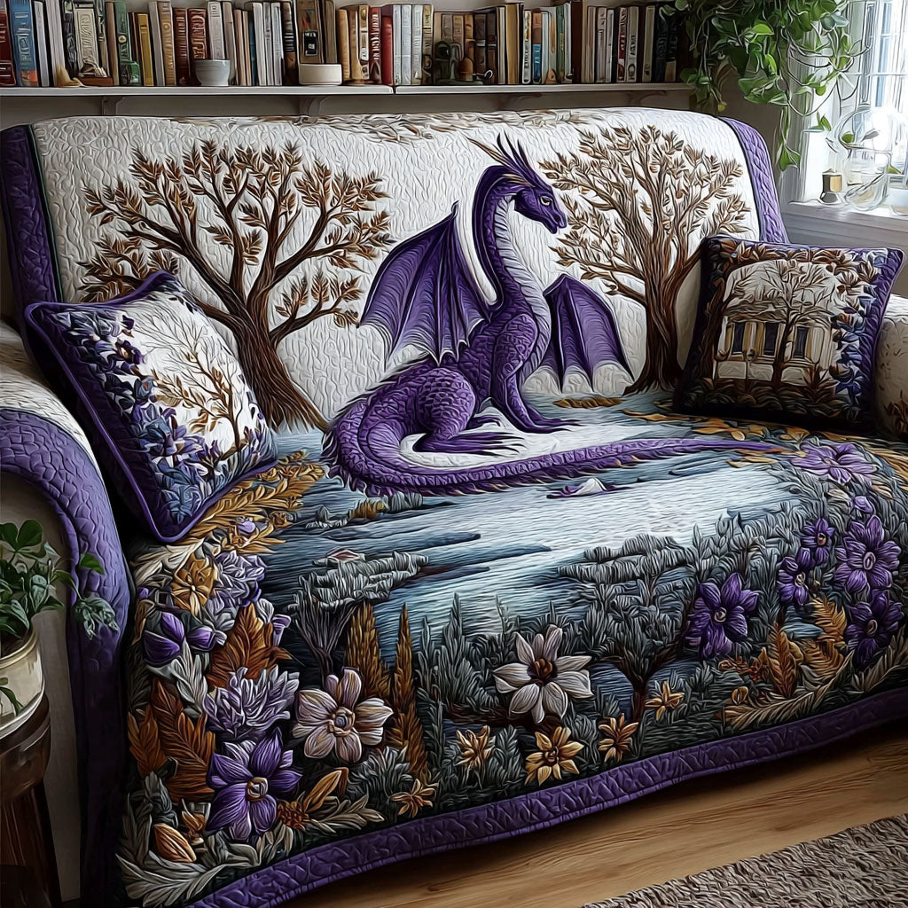 Dragon of Wisdom Quilted Sofa Cover Holiday Couch Covers Unique Dragonfly Gifts