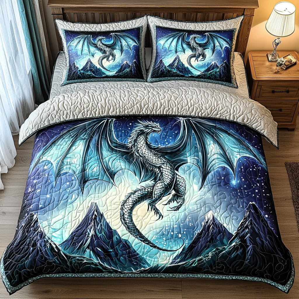 Dragon Path Quilted Bedding Set Aesthetic Room Decor Dragon Themed Gifts