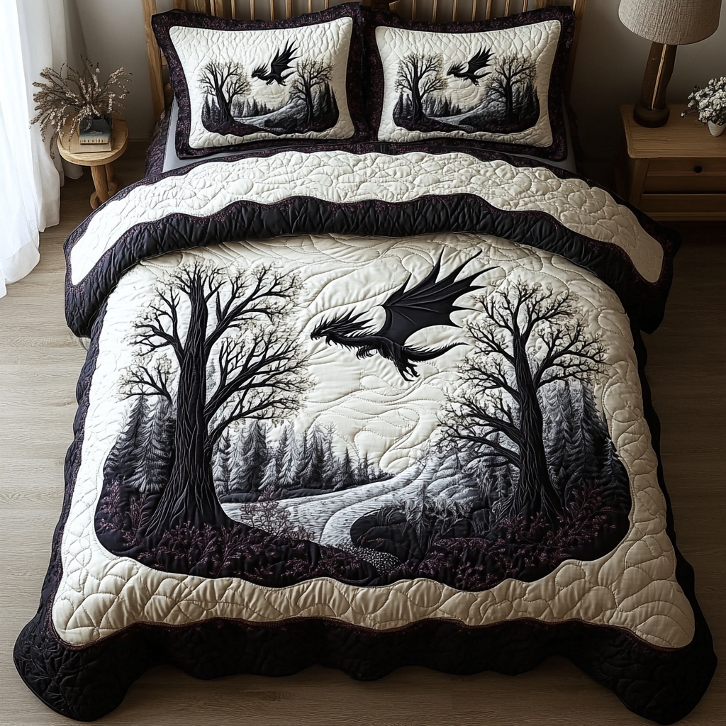 Dragon Power Quilted Bedding Set Cute Room Decor Dragon Father's Day Gifts