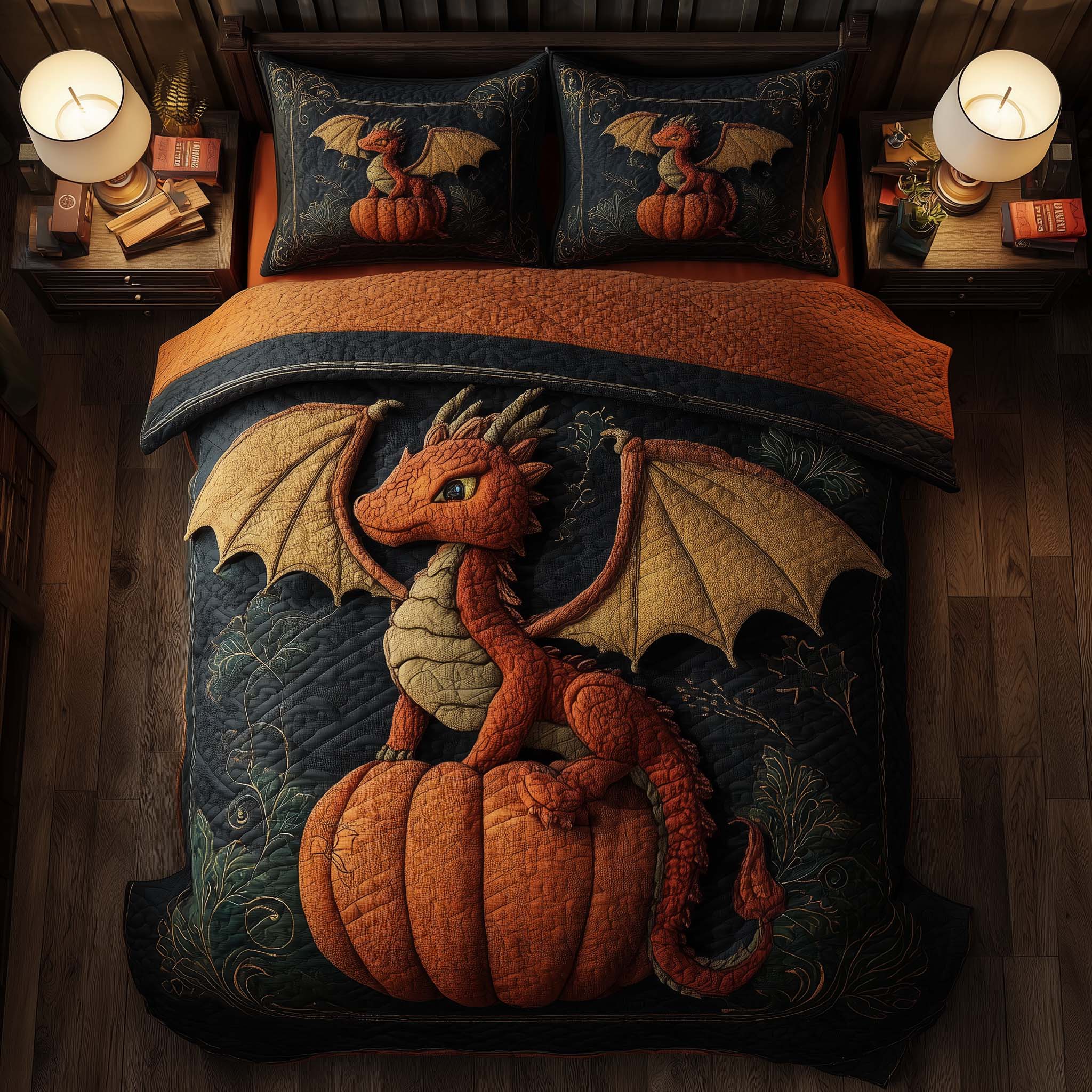 Dragon Pumpkin Quilted Bedding Set All-Season