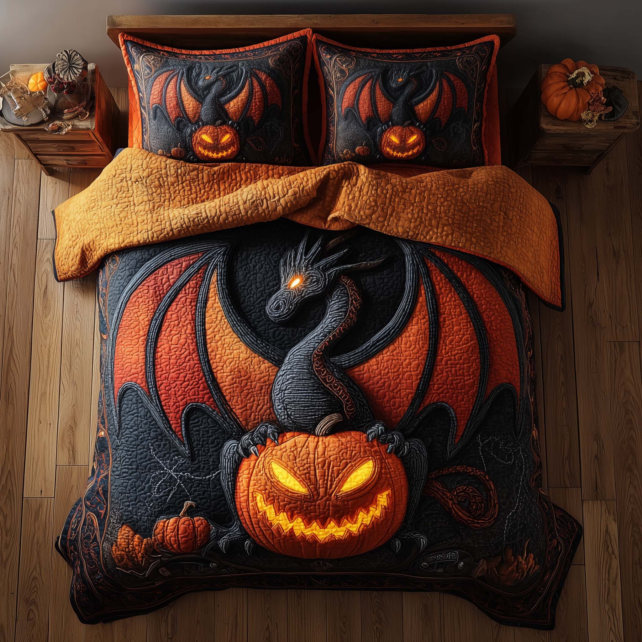 Dragon Pumpkin Quilted Bedding Set Breathable