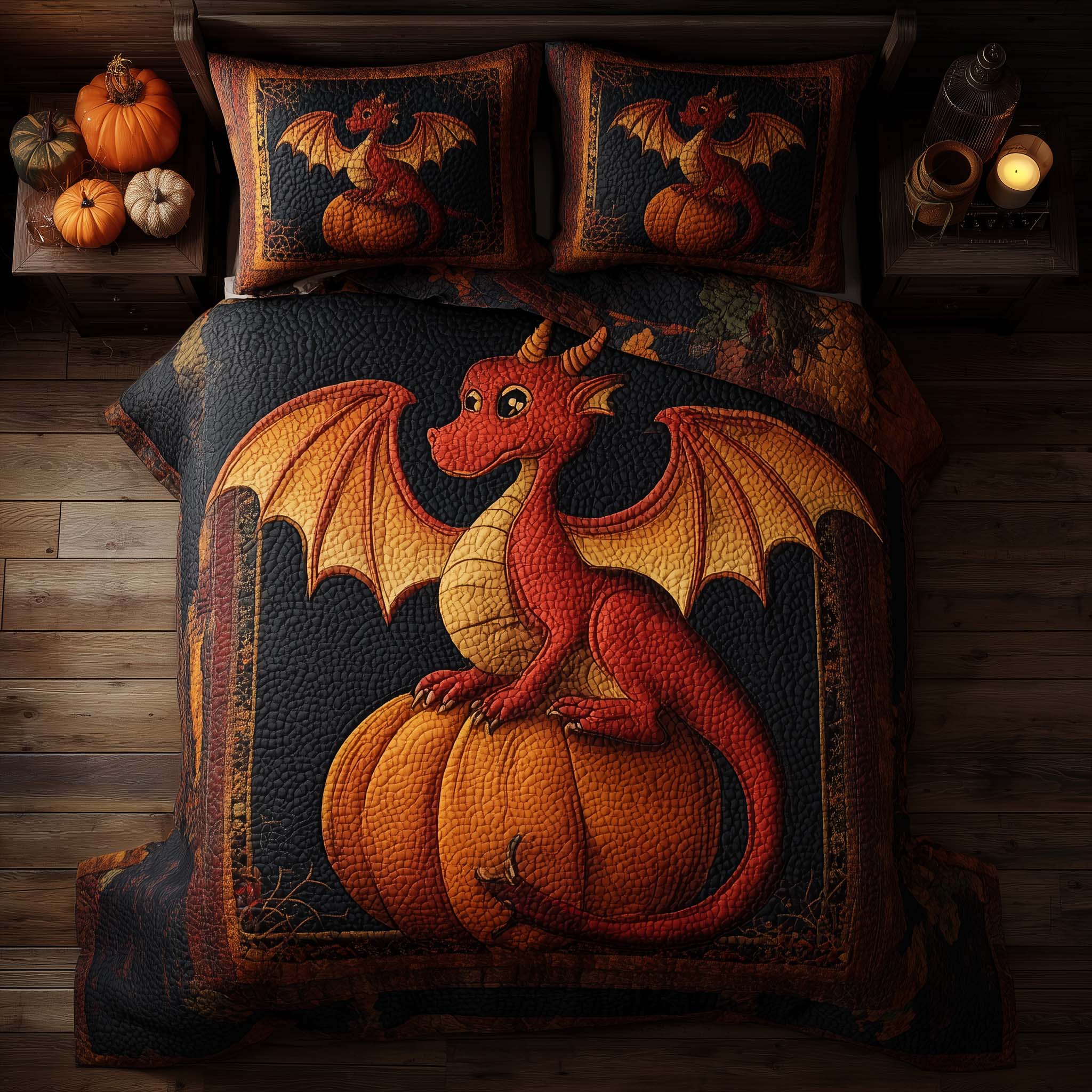 Dragon Pumpkin Quilted Bedding Set Home Decor Collection