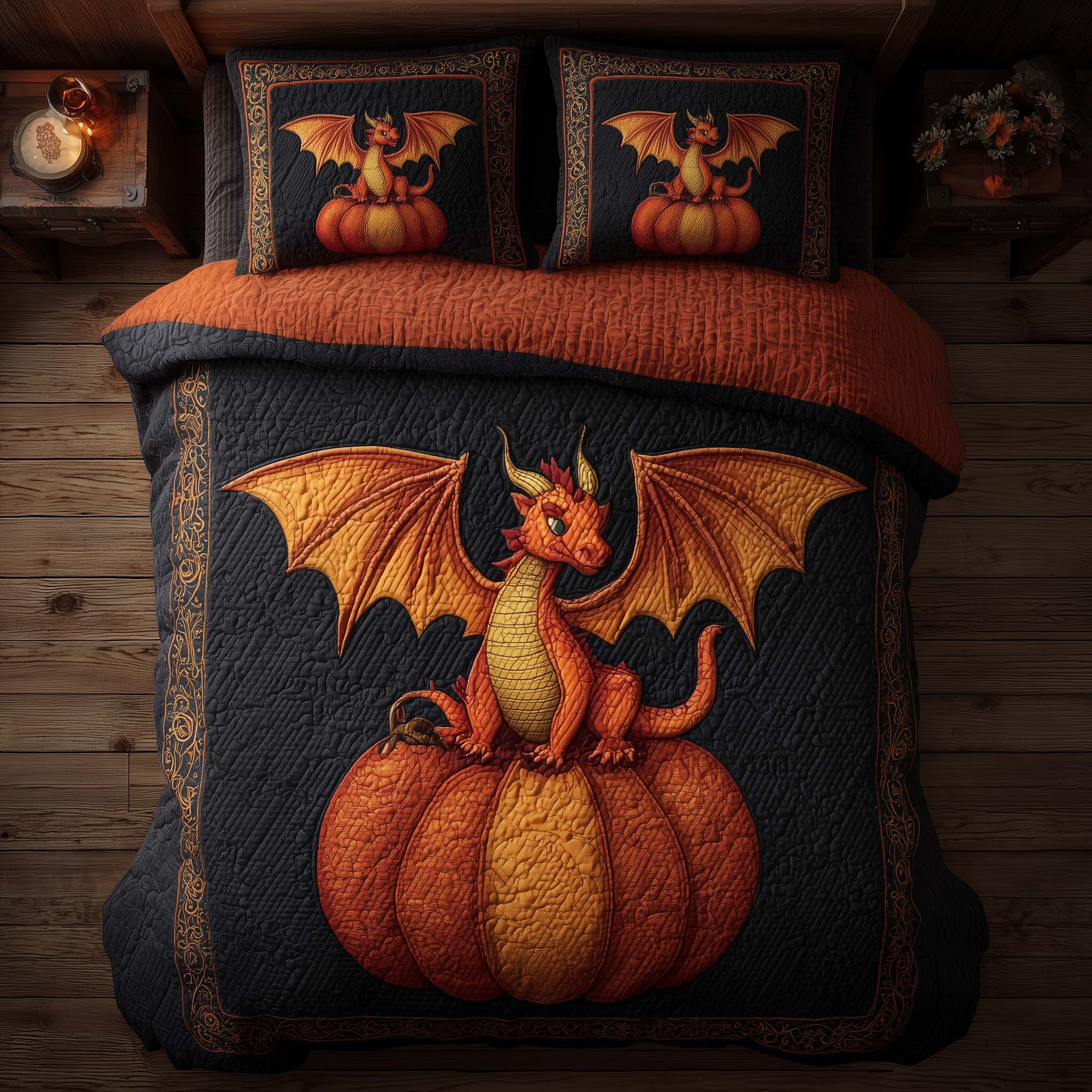 Dragon Pumpkin Quilted Bedding Set Unique Pattern