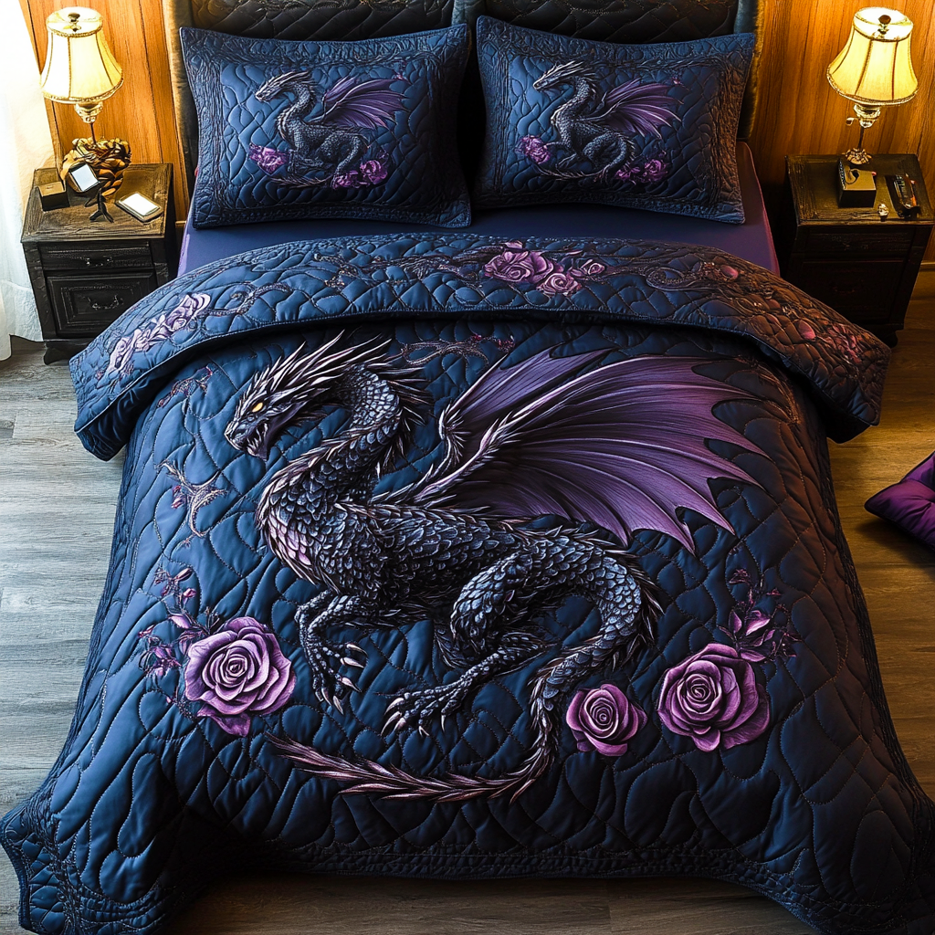 Dragon Quilted Bedding Set Bed Decor Cool Gifts For Dragon Lovers