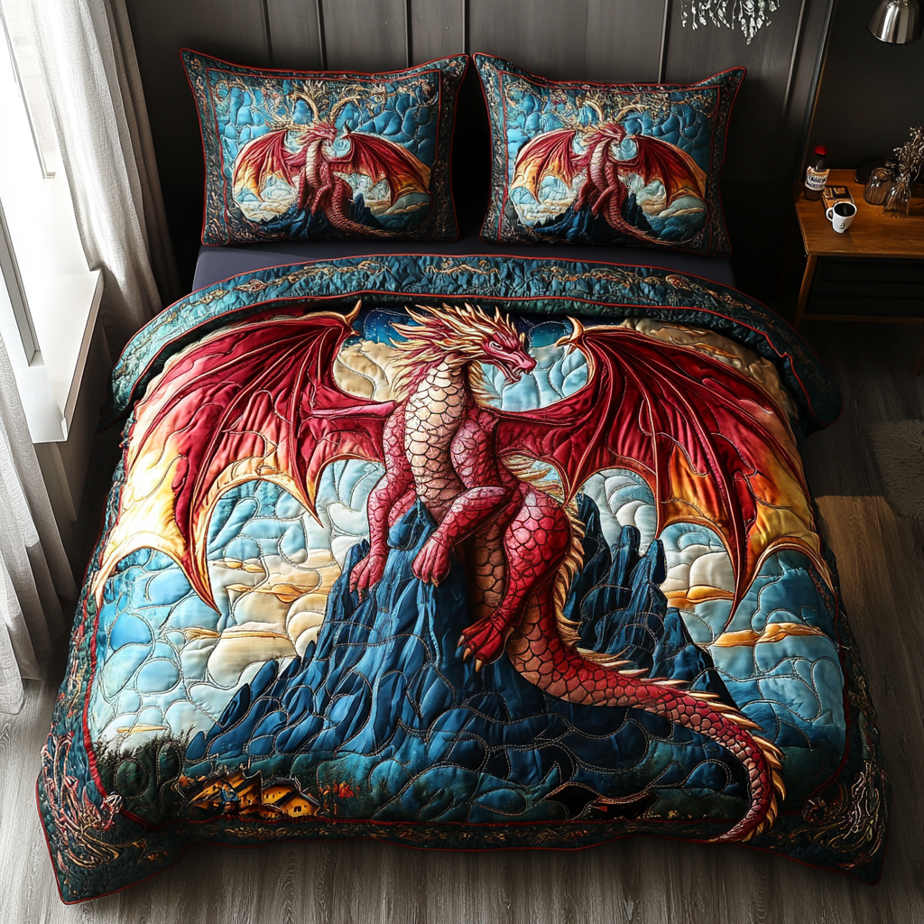 Dragon Quilted Bedding Set Bed Decor Cool Gifts For Dragon Lovers