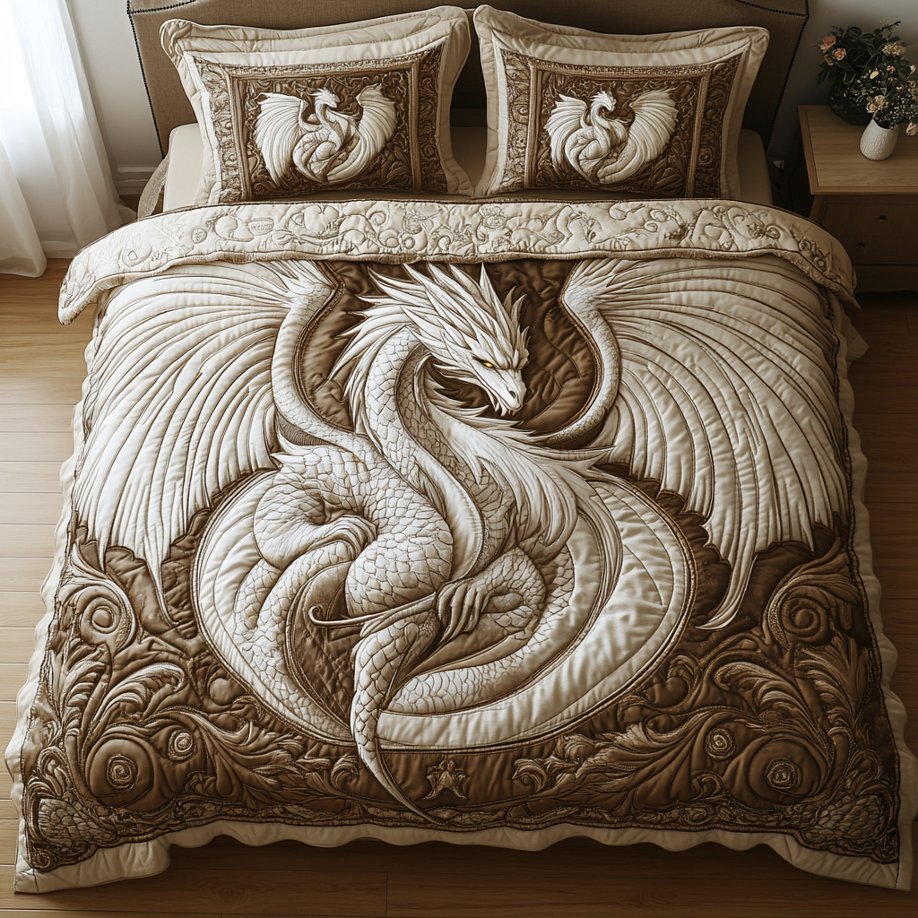 Dragon Quilted Bedding Set Bed Decor Cool Gifts For Dragon Lovers