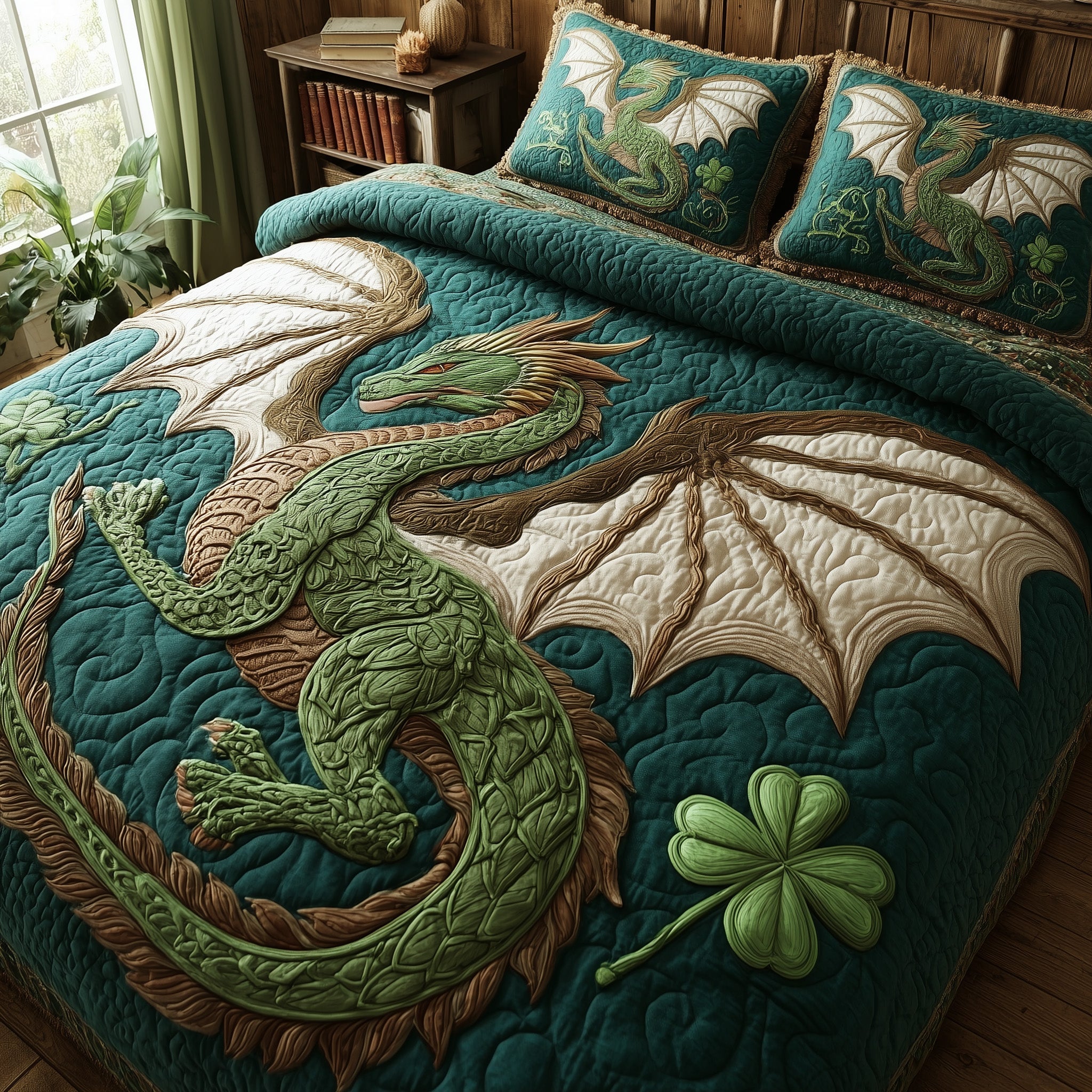 Dragon Quilted Bedding Set Duvet Cover Bedspread Birthday Gifts For Dragon Lovers