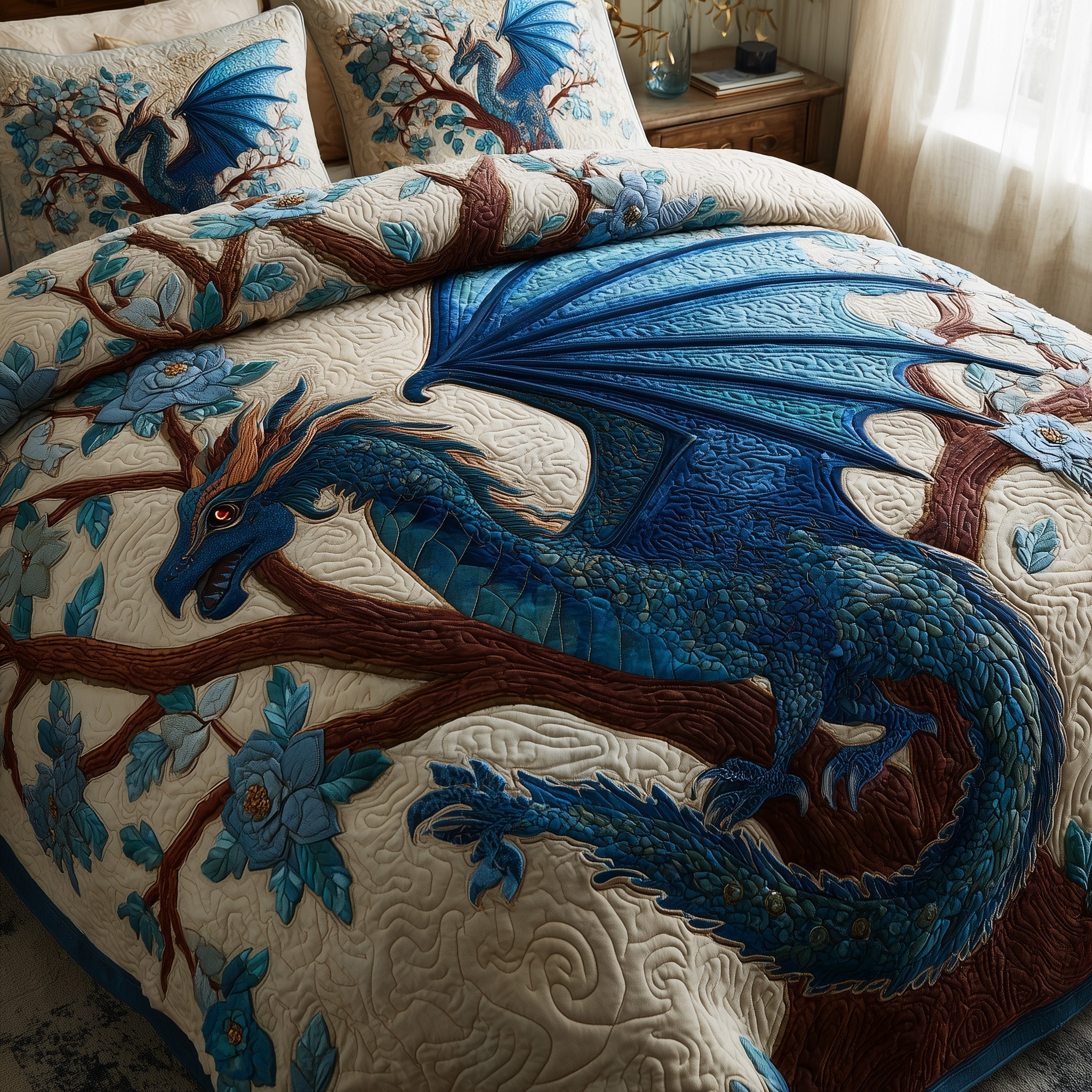 Dragon Quilted Bedding Set Duvet Cover Bedspread Birthday Presents For Dragon Lovers