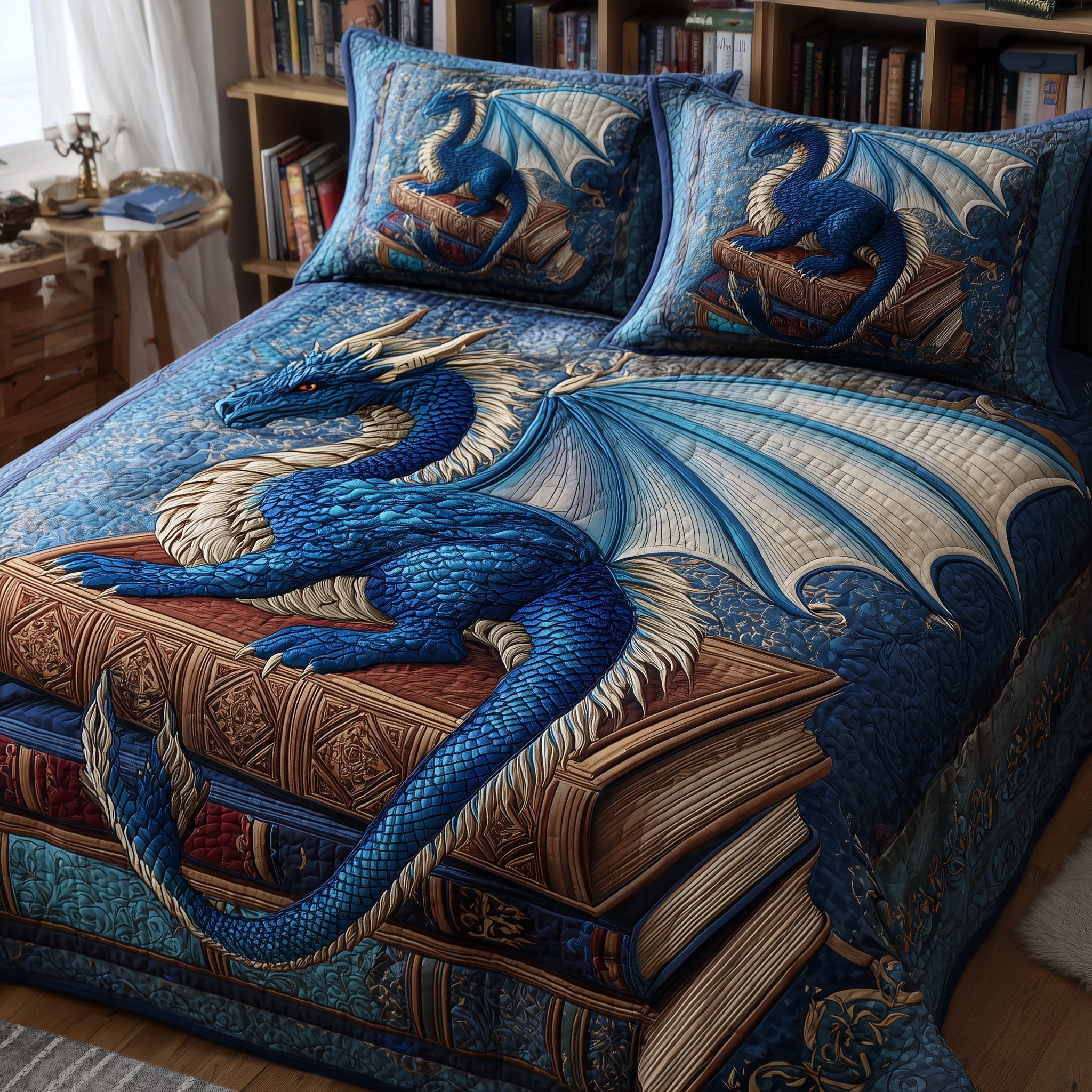 Dragon Quilted Bedding Set Duvet Cover Bedspread Cool Gifts For Dragon Lovers