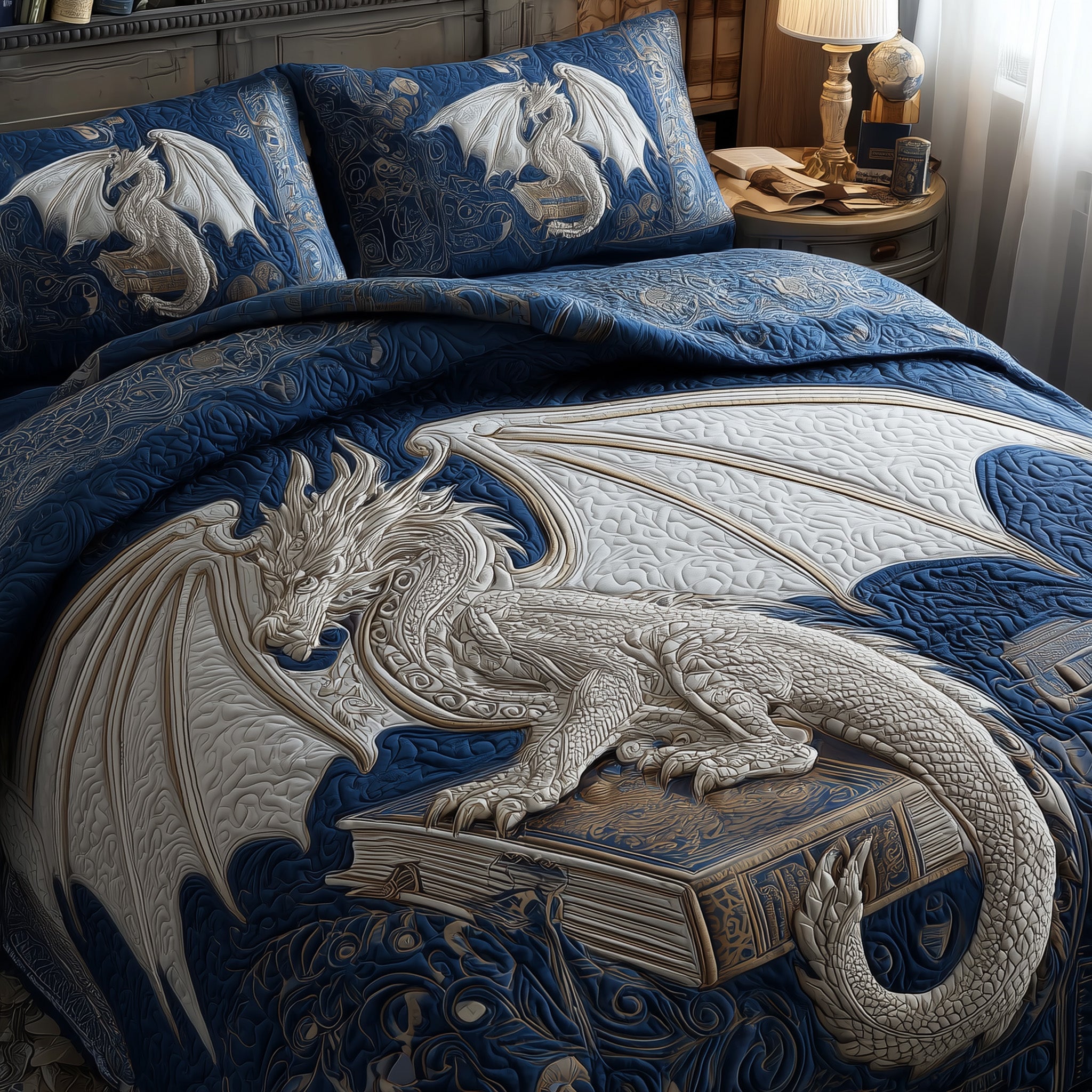 Dragon Quilted Bedding Set Duvet Cover Bedspread Dragon Father's Day Gifts