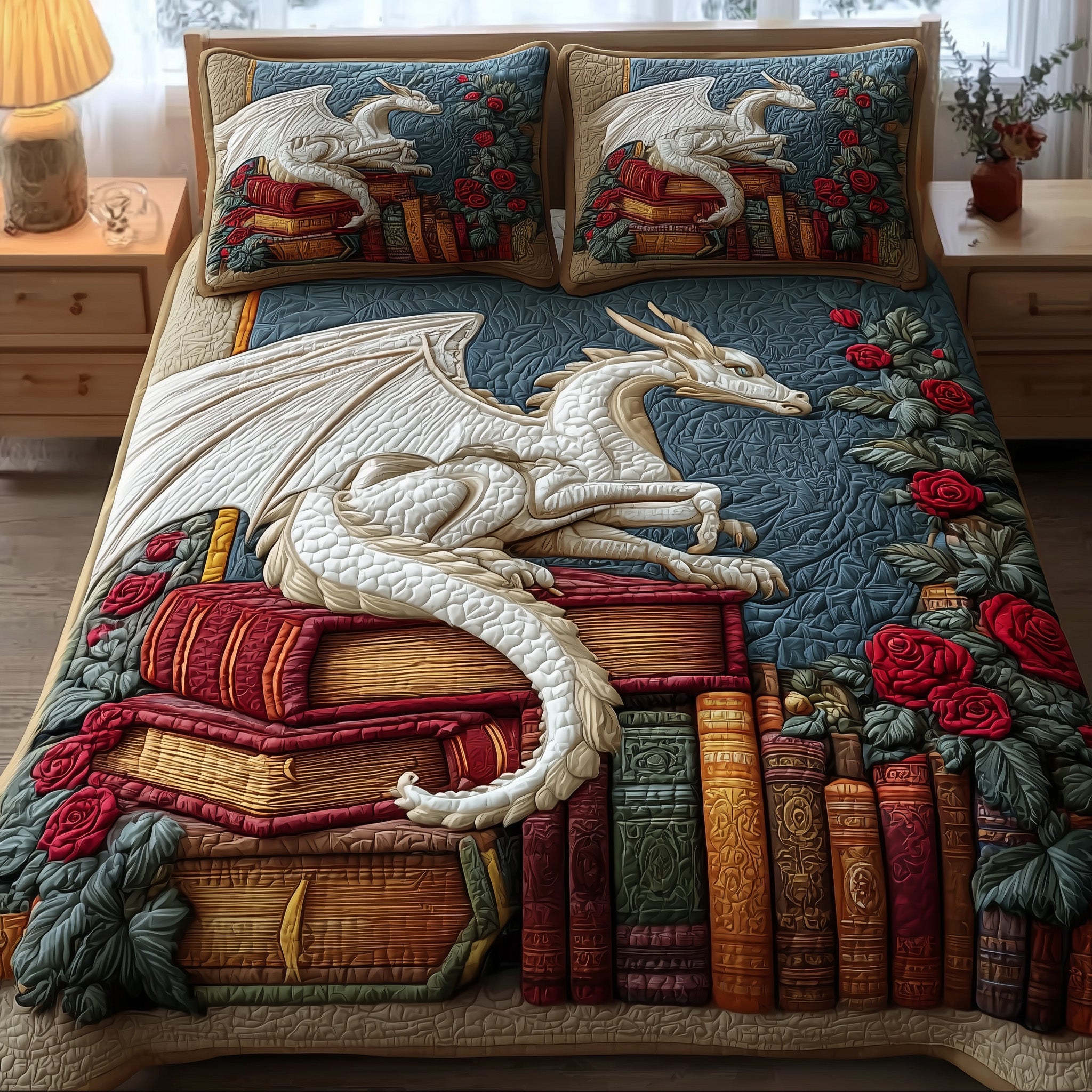 Dragon Quilted Bedding Set Duvet Cover Bedspread Dragon Gifts For Brothers