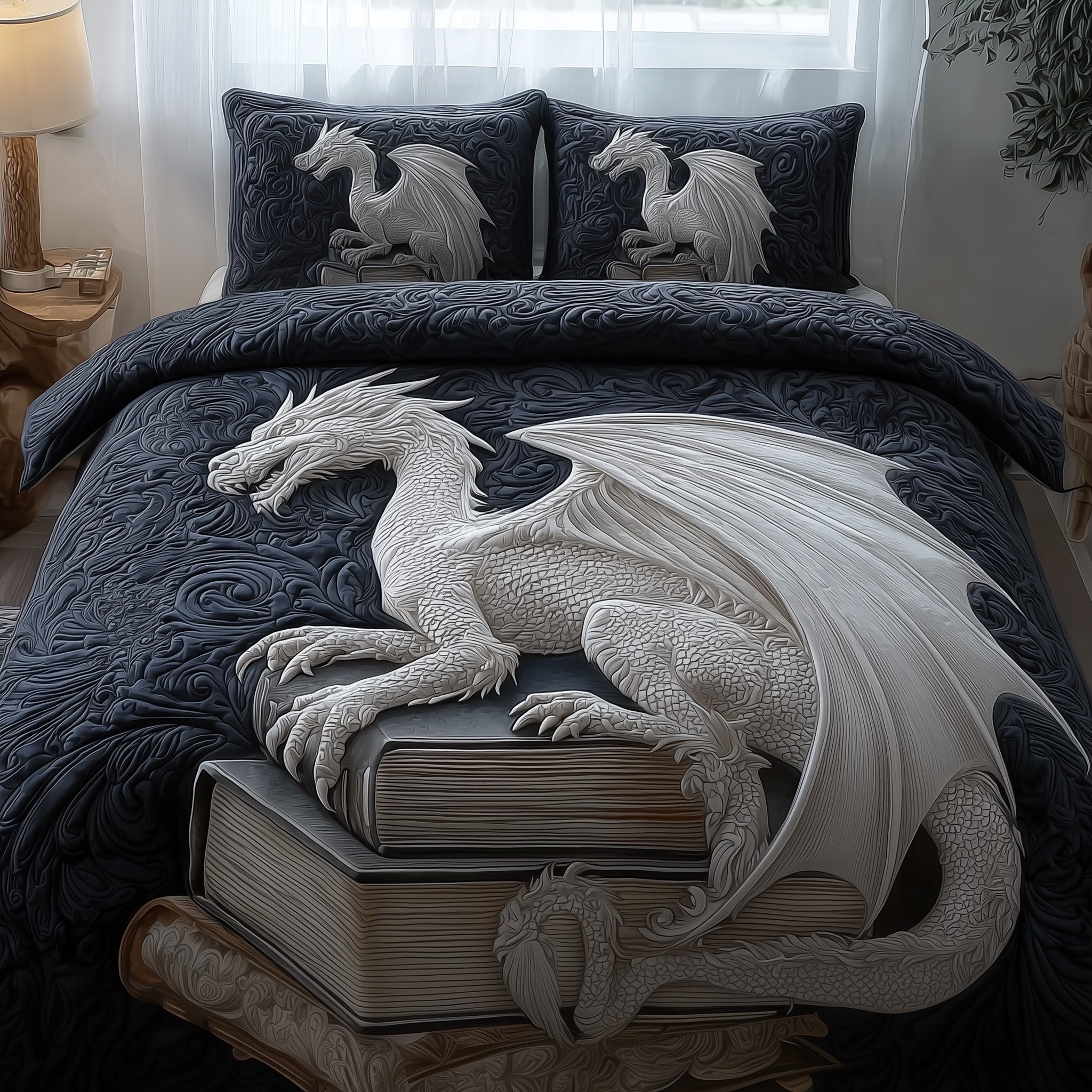 Dragon Quilted Bedding Set Duvet Cover Bedspread Dragon Presents For Men