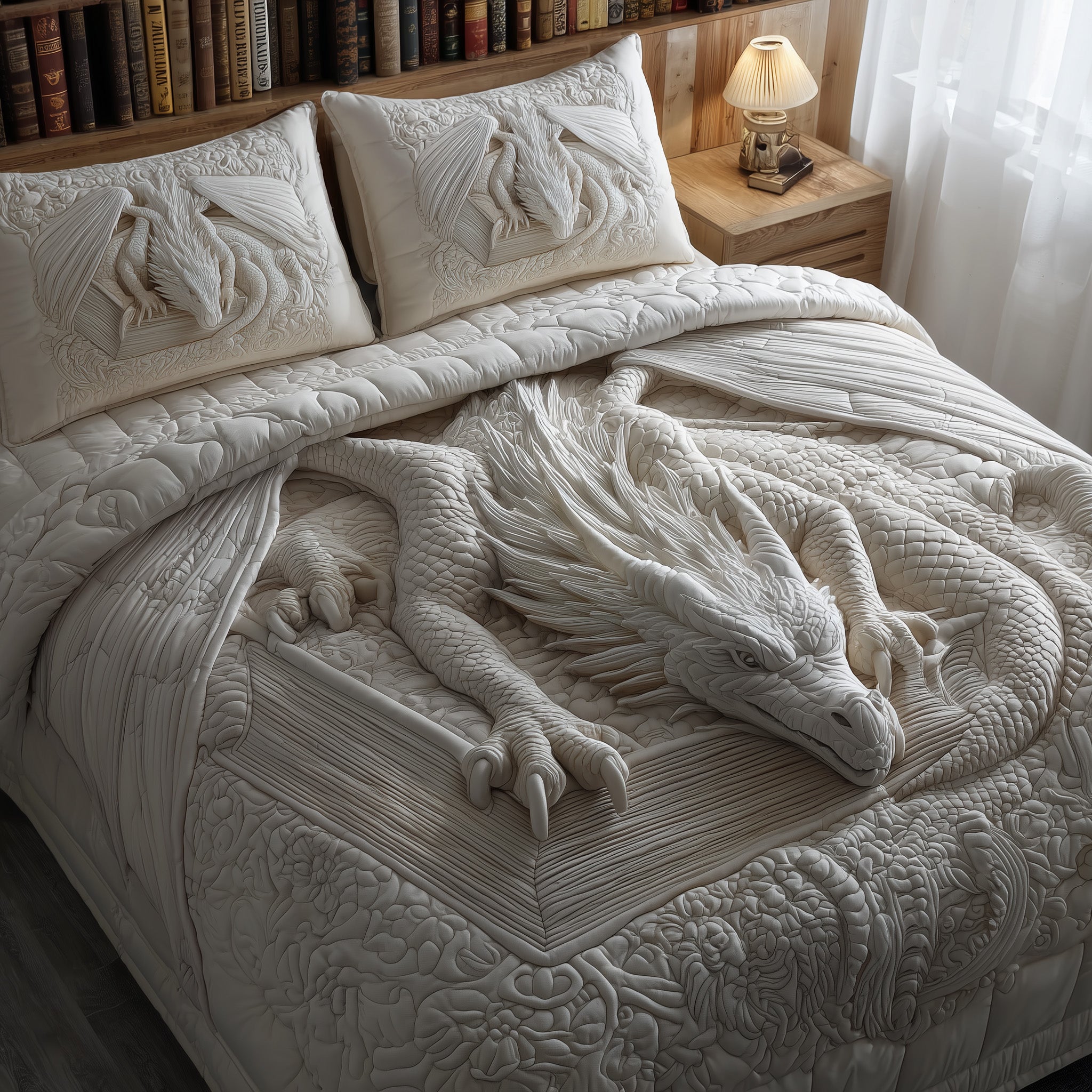 Dragon Quilted Bedding Set Fantasy Bedroom Decor Best Gift For Dragon Lovers