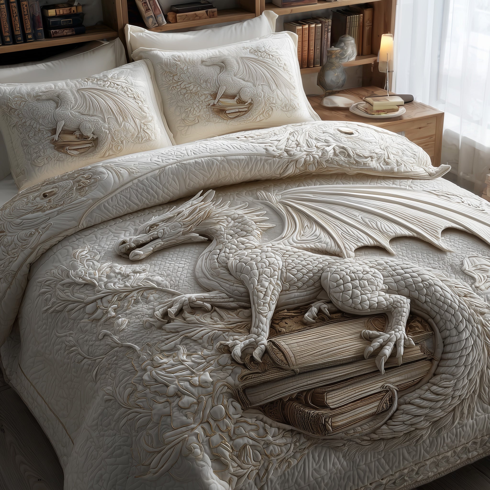Dragon Quilted Bedding Set For Couples