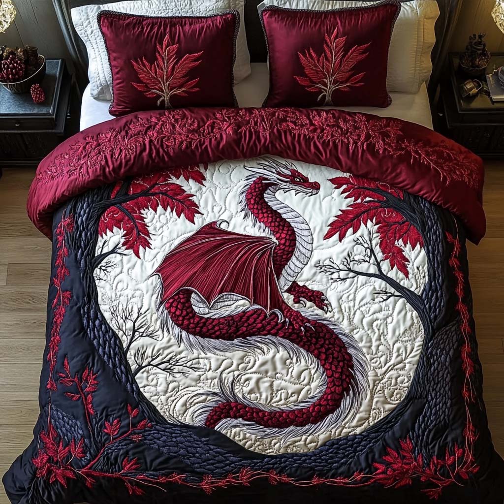 Dragon Quilted Bedding Set Mystic Bedroom Decor Best Gift For Dragon Lovers