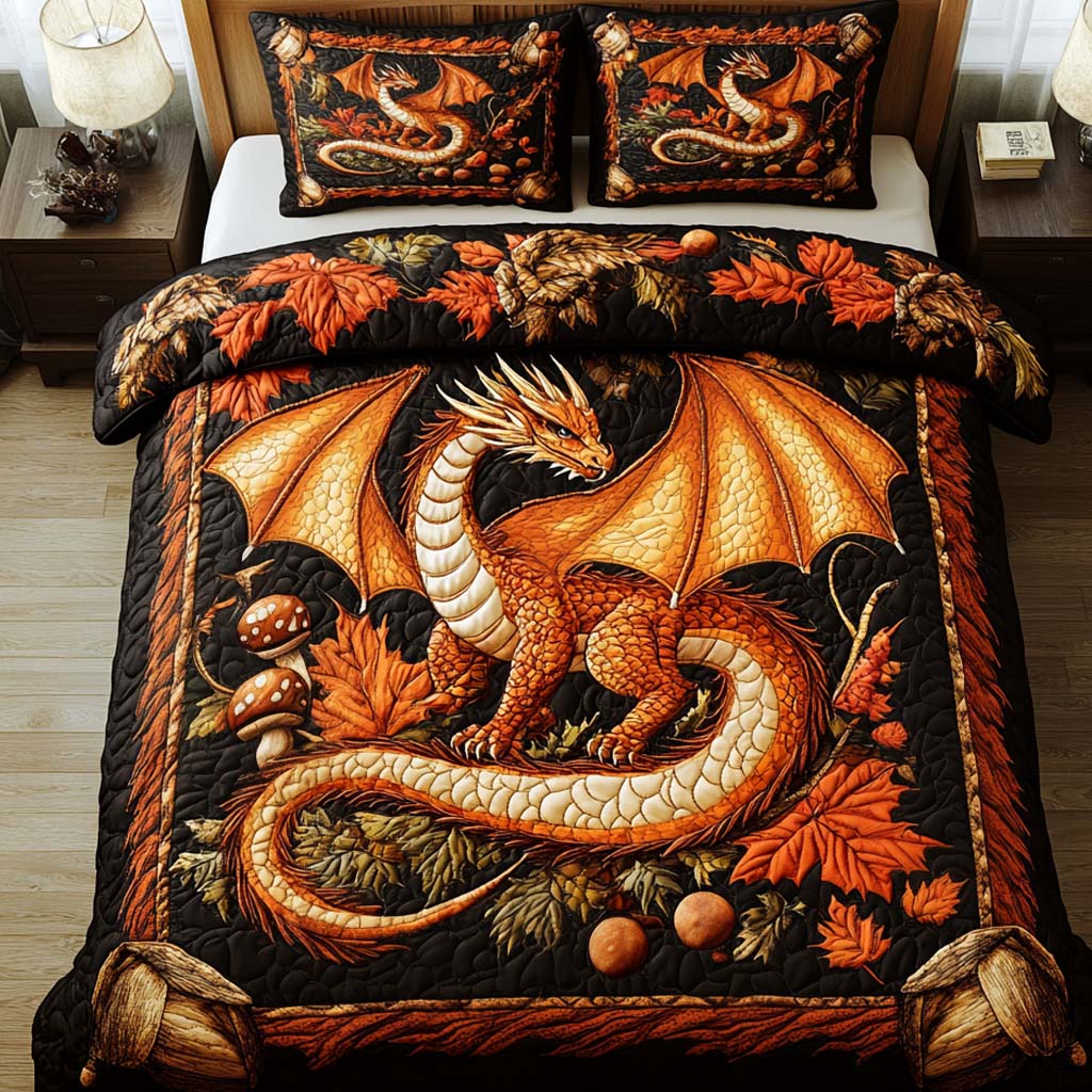 Dragon Quilted Bedding Set Mystic Bedroom Decor Best Gift For Dragon Lovers