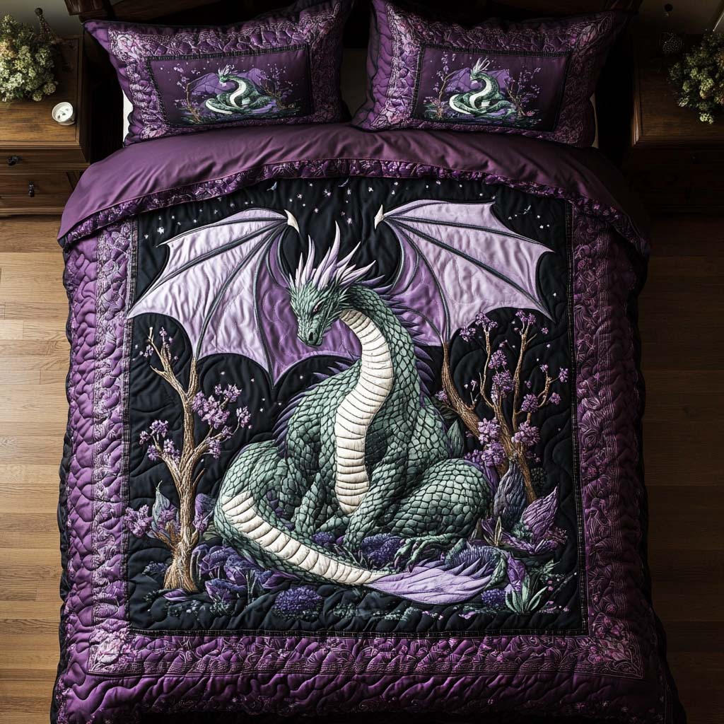 Dragon Quilted Bedding Set Mystic Bedroom Decor Best Gift For Dragon Lovers