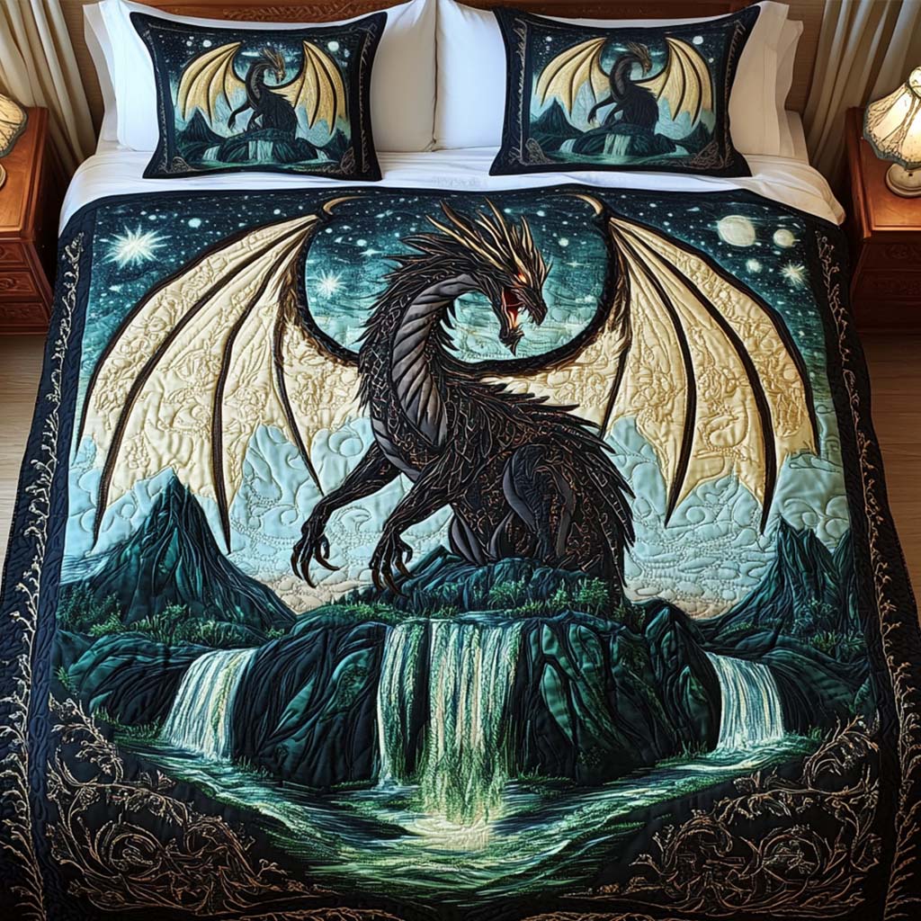 Dragon Quilted Bedding Set Mystic Bedroom Decor Best Gift For Dragon Lovers
