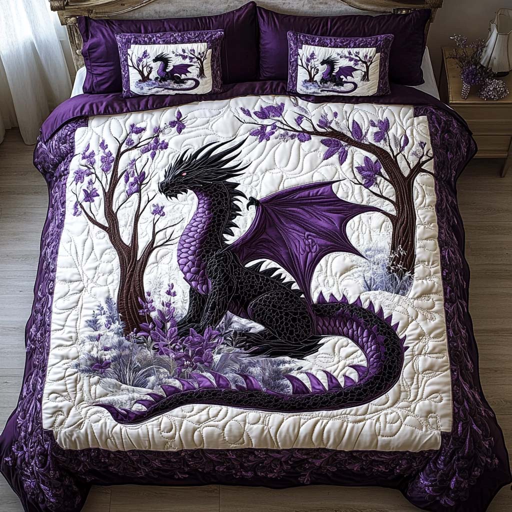 Dragon Quilted Bedding Set Mystic Bedroom Decor Best Gift For Dragon Lovers