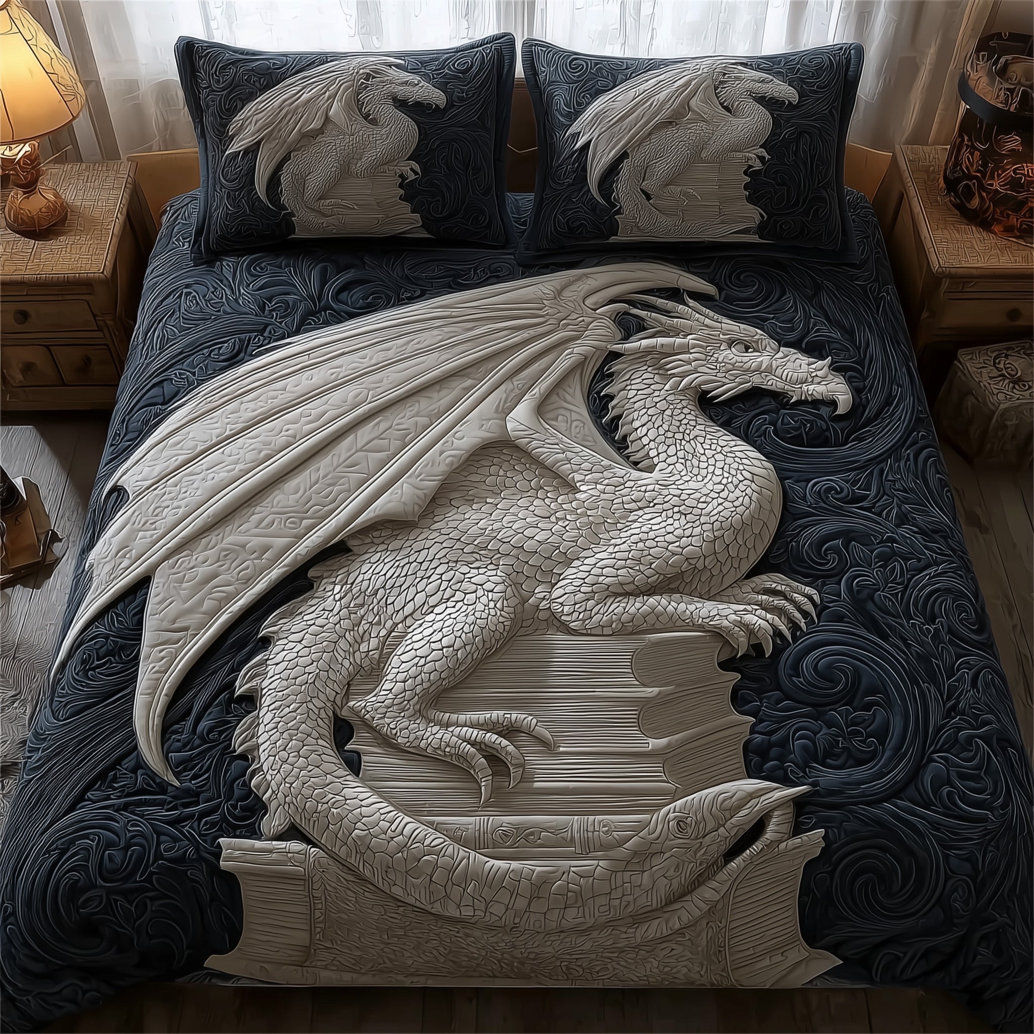 Dragon Quilted Bedding Set Relaxing Sleep