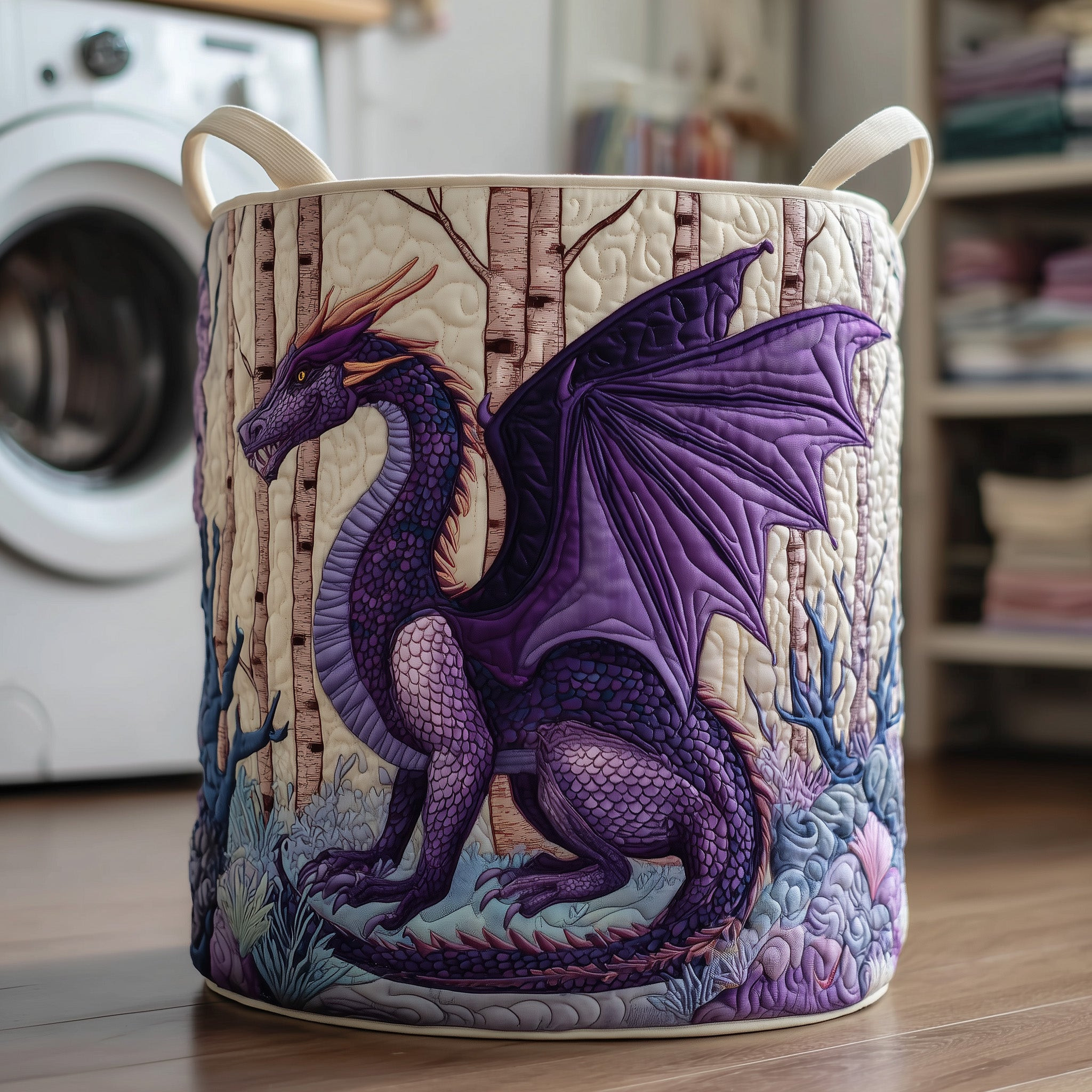 Dragon Quilted Laundry Basket Fantasy Themed Laundry Room Decor Gifts For Dragon Lovers